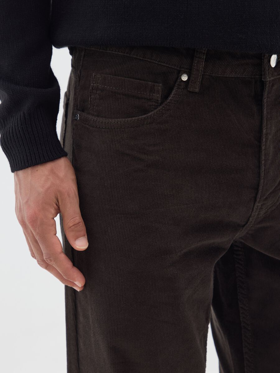 Brown slim fit pure cotton trousers_3