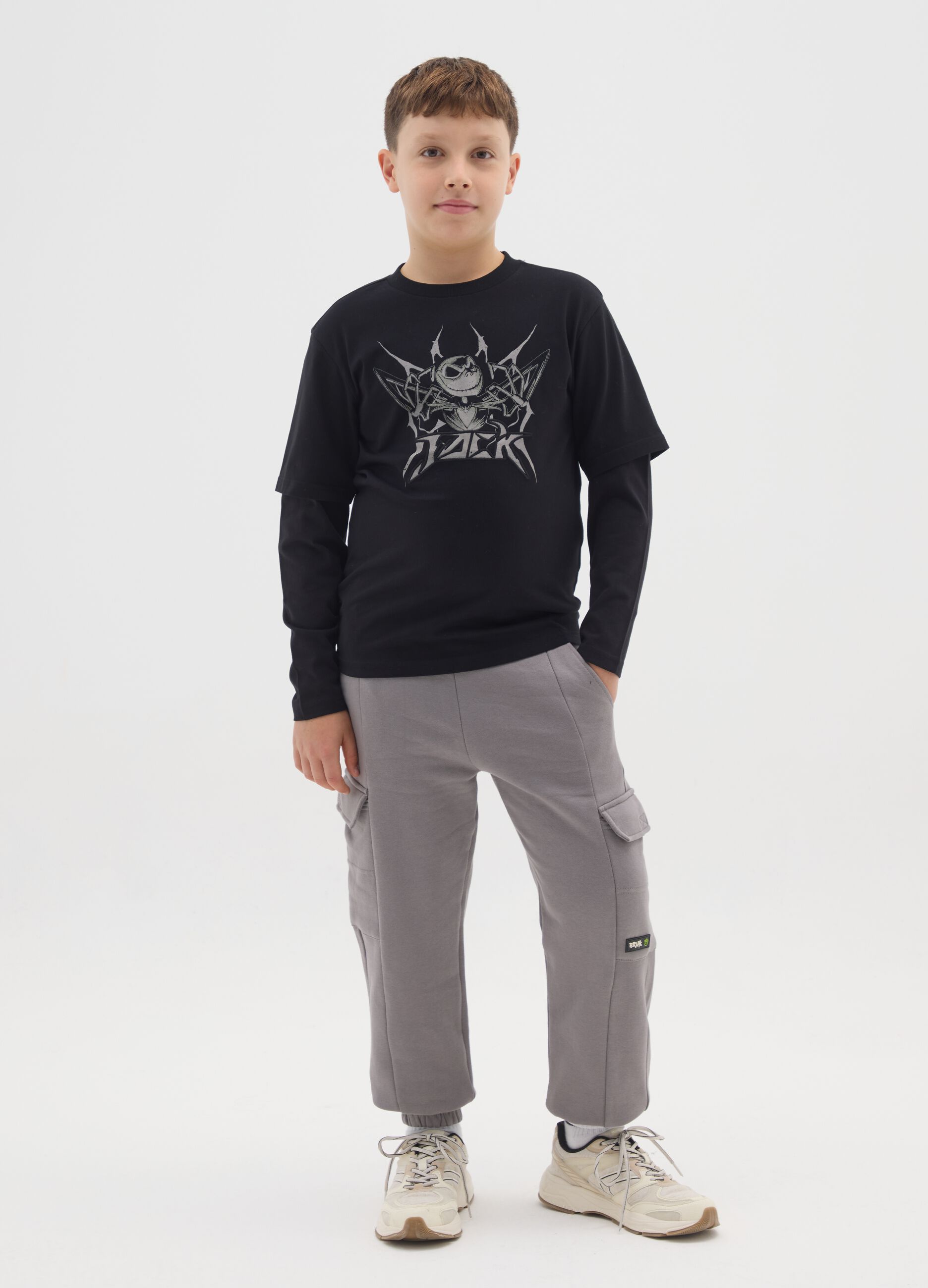 Boy's Grey Cotton Jogger Trousers with Relaxed Fit