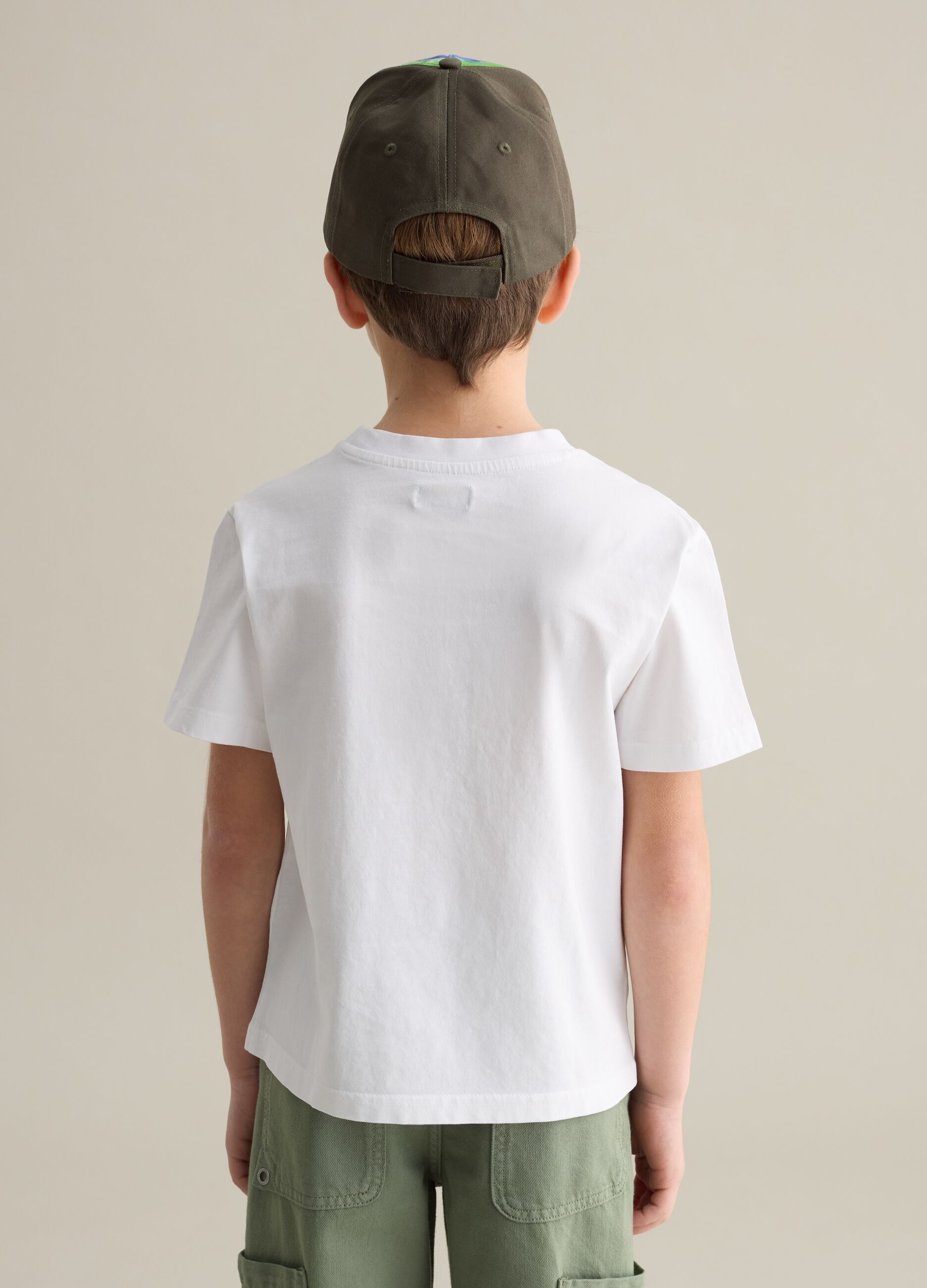 Cotton T-shirt with appliqué logo in denim