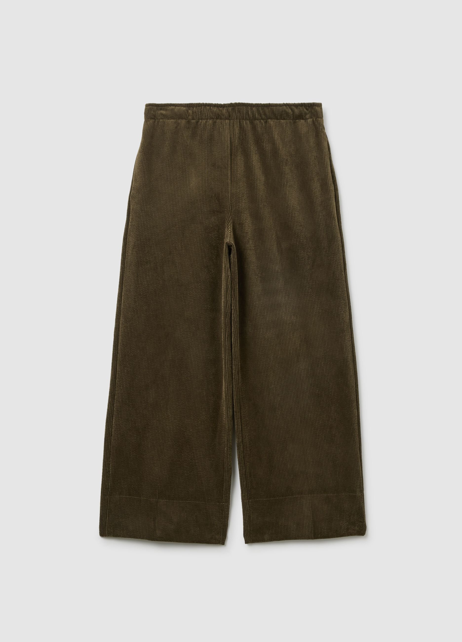 Green corduroy cotton trousers with regular fit