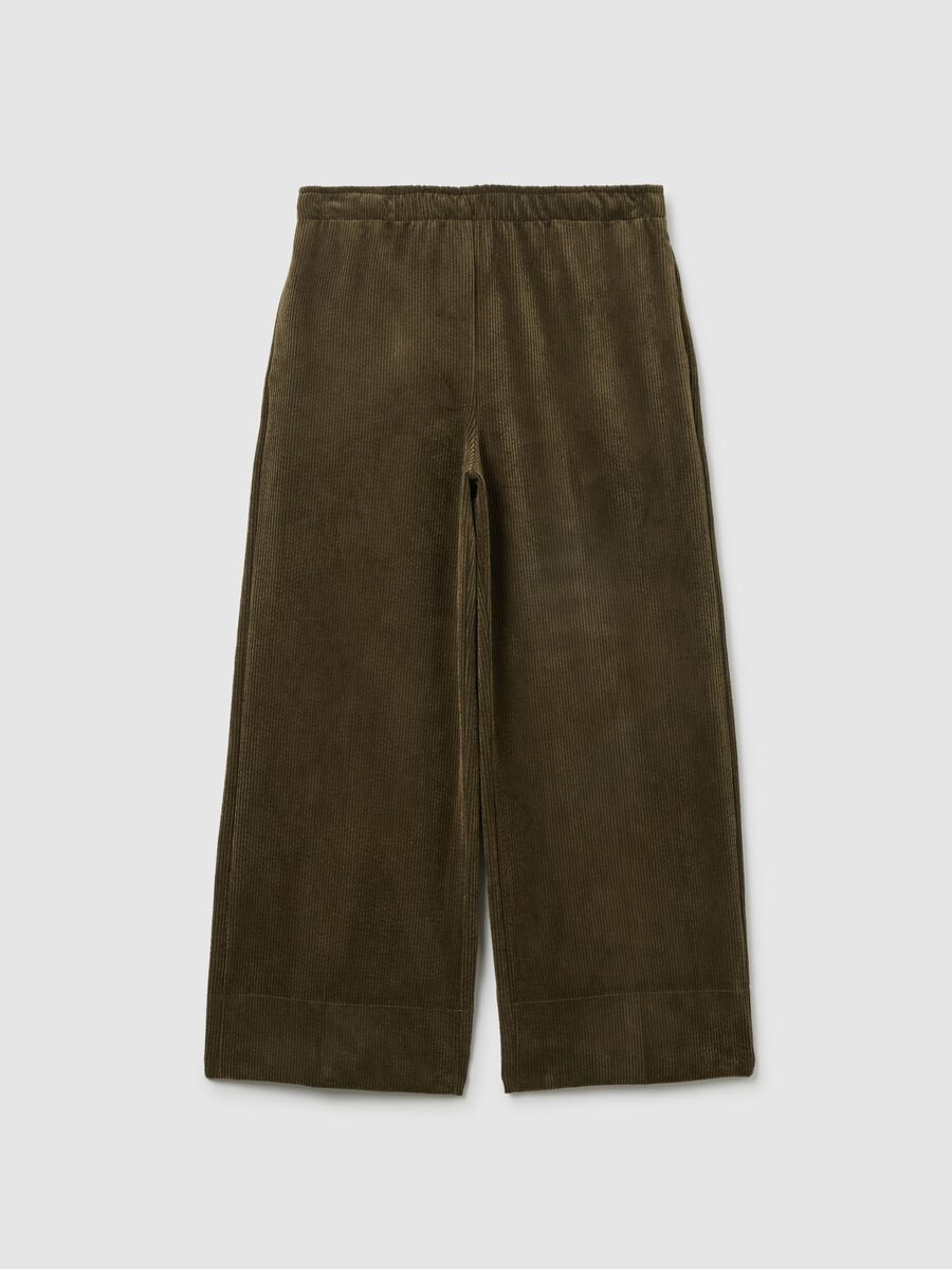 Green corduroy cotton trousers with regular fit_0