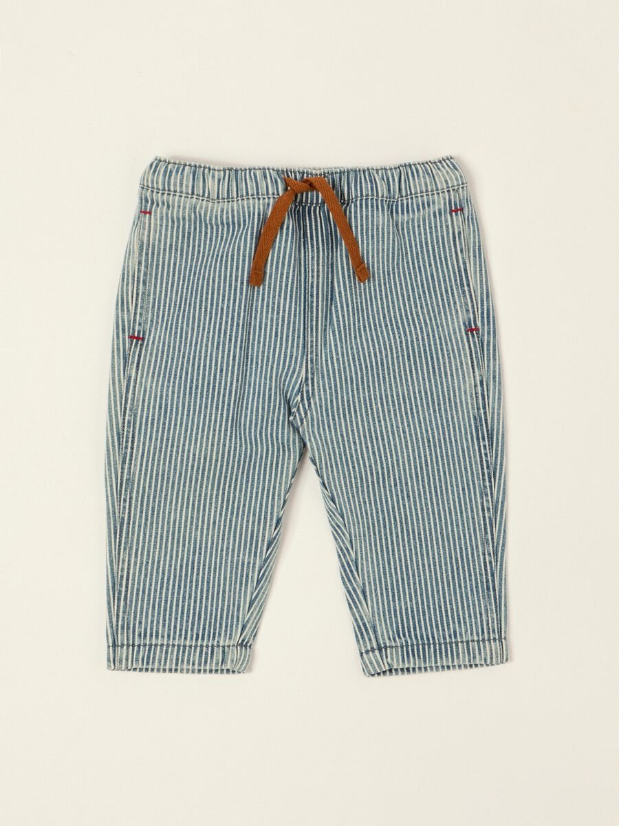 Striped baby trousers in a cotton, viscose and lyocell blend, regular fit_0