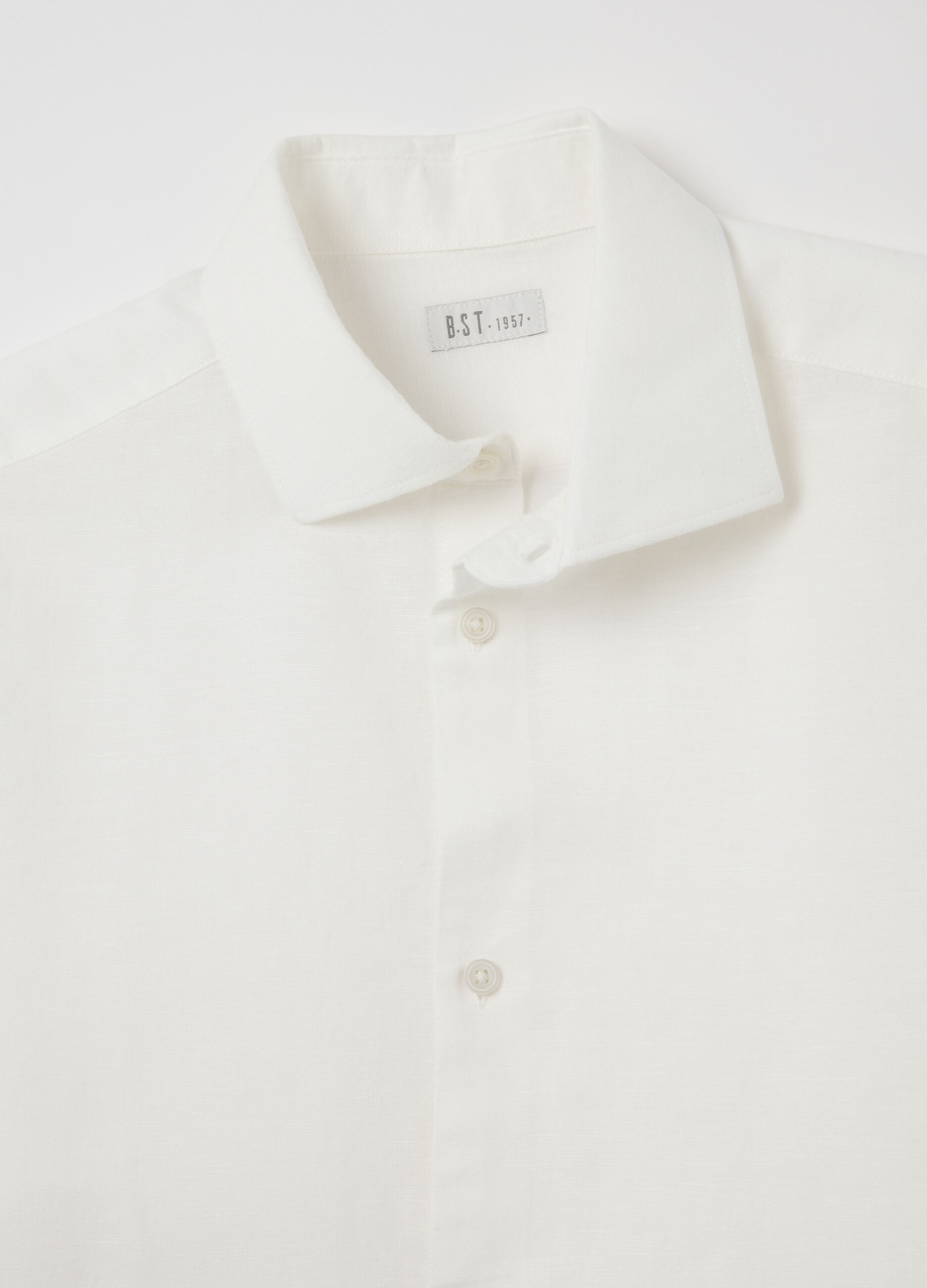 Camicia da uomo in lino e cotone bianca slim fit e colletto alla francese