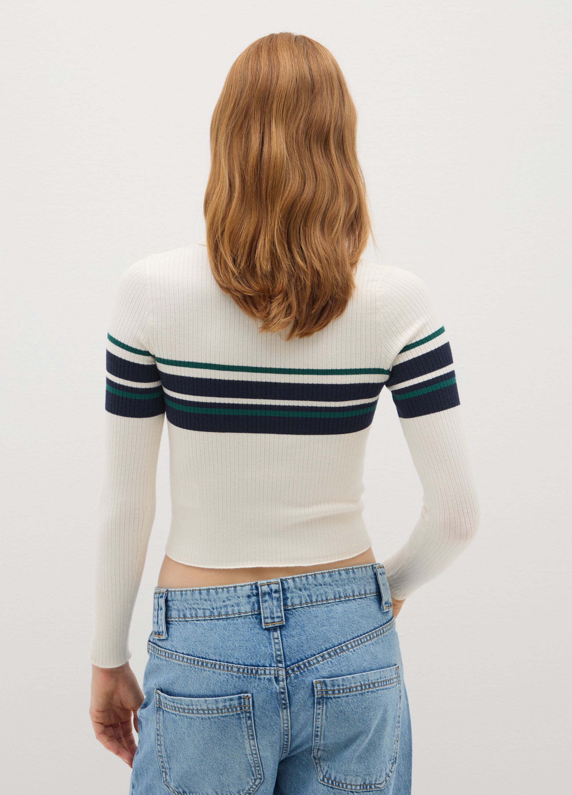 Multicolour striped viscose blend fitted jumper