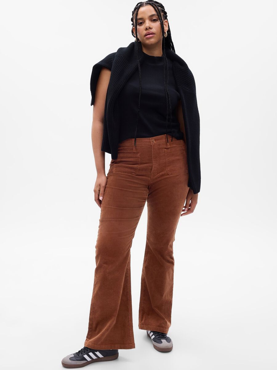 Pantaloni flare fit a vita alta in corduroy_3