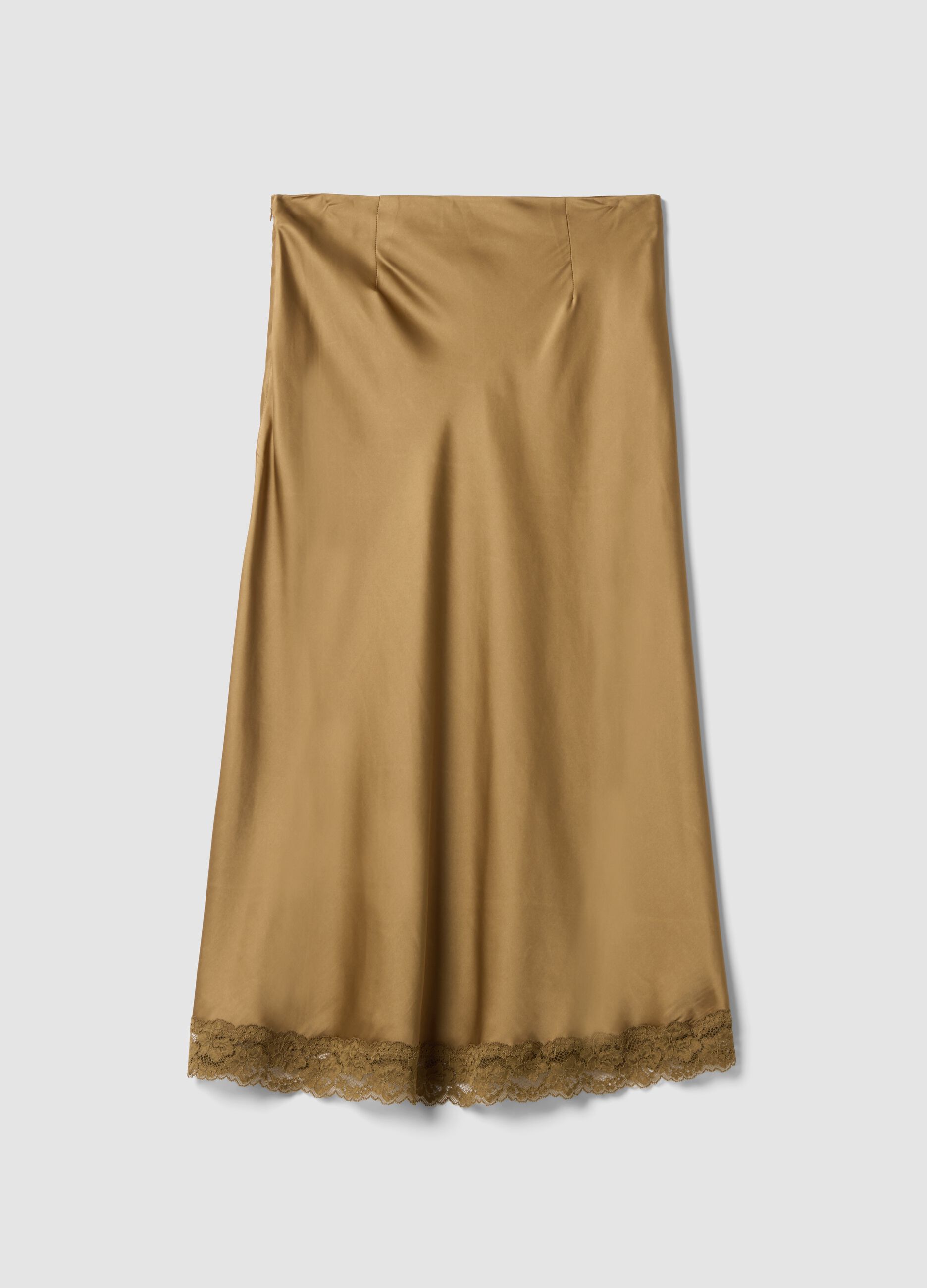 Yellow viscose-blend skirt with lace