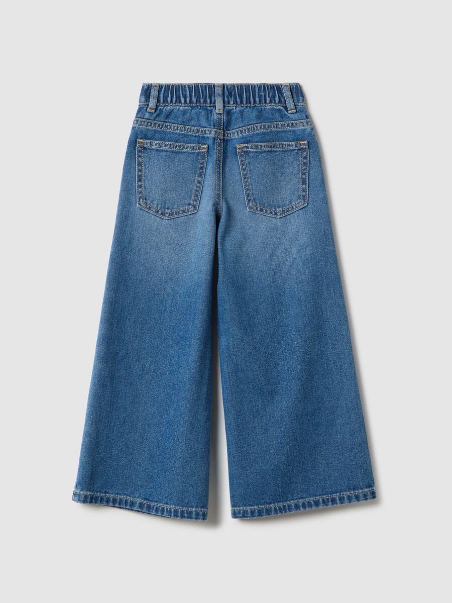 Jeans in puro cotone denim azzurro dritti con dettagli per bambina_1