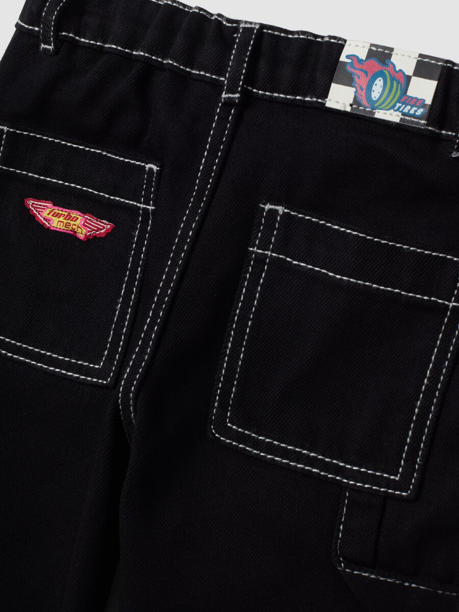 Pantaloni carpenter neri in misto cotone e viscosa comfort fit per bimbo_3