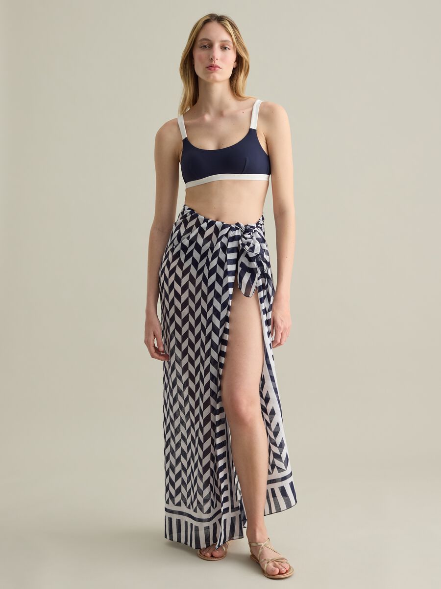 Long skirt in pure cotton with geometric pattern_0