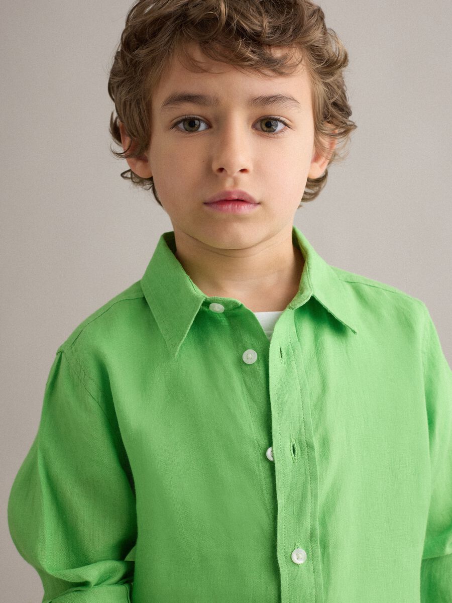 Green pure linen oversized kids&rsquo; shirt_2