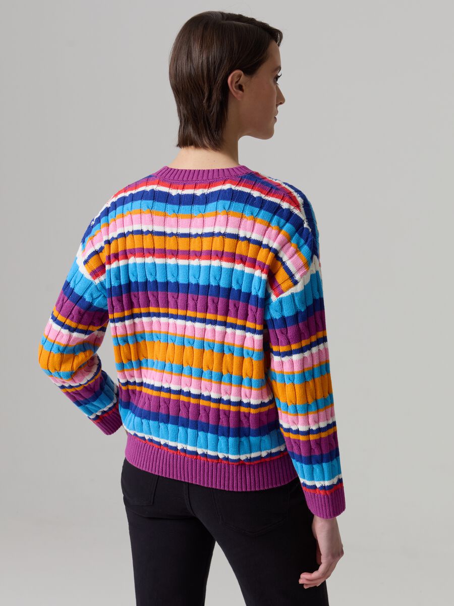 Striped pullover with cable-knit design_2