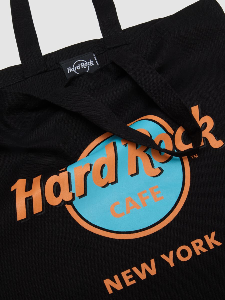 Black pure cotton shopper bag with Hard Rock Cafe logo_1