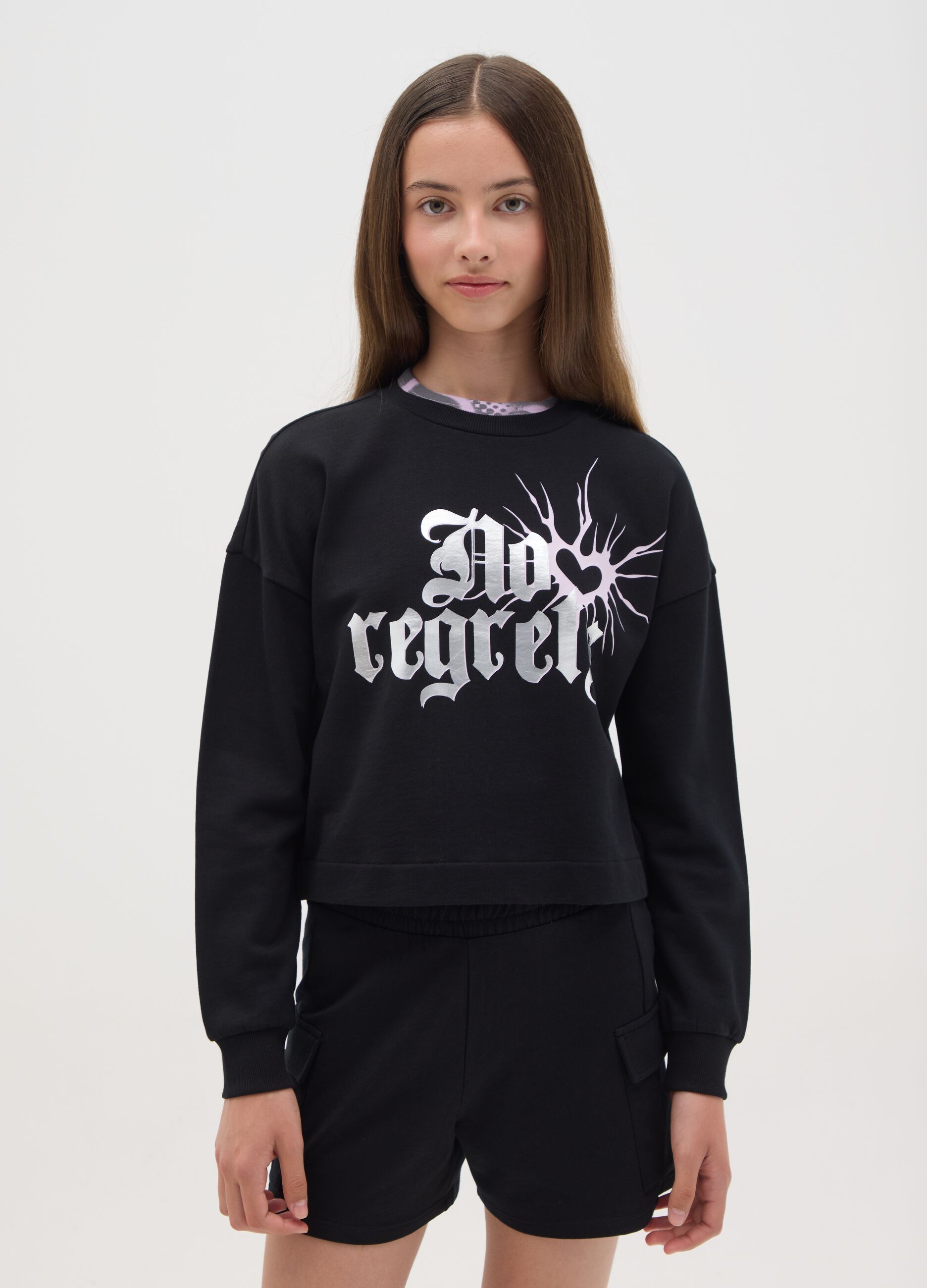 Felpa cropped con stampa foil