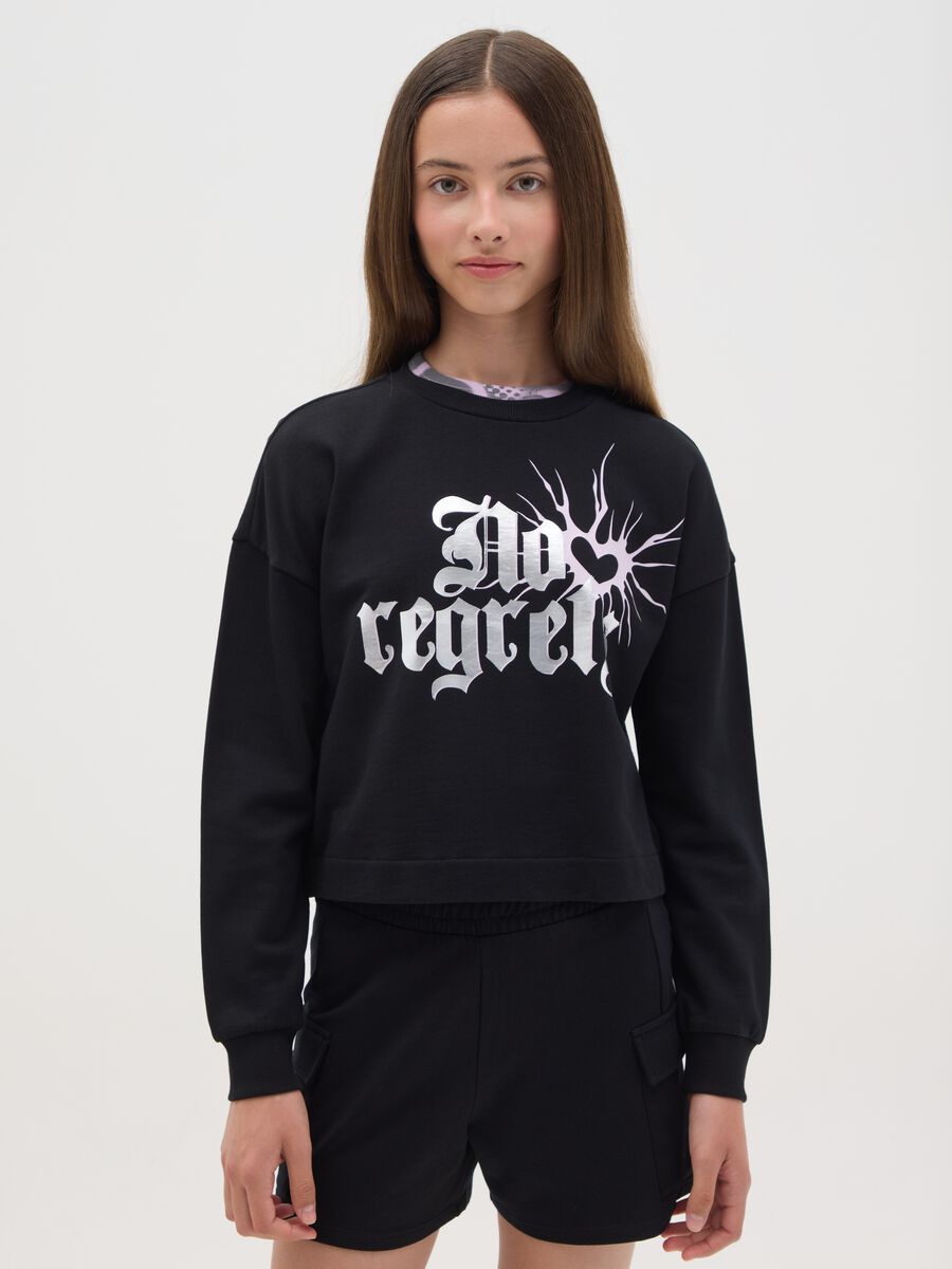 Cropped sweatshirt with foil print_0