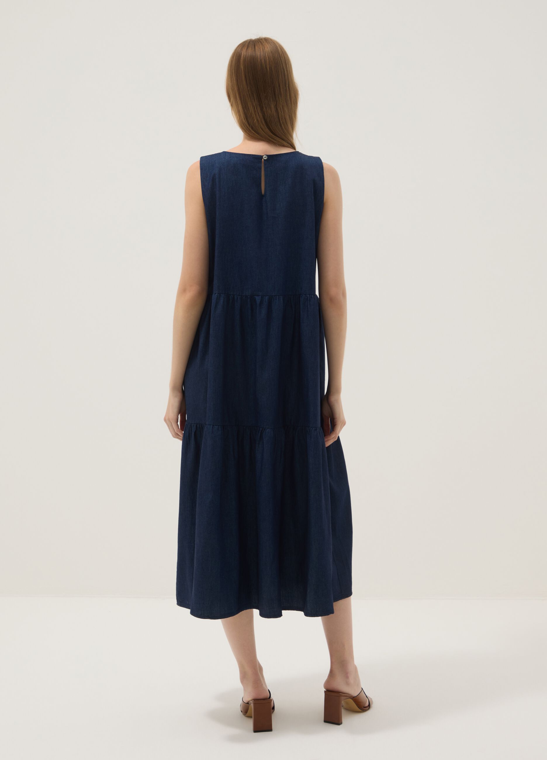Blue midi dress in pure cotton
