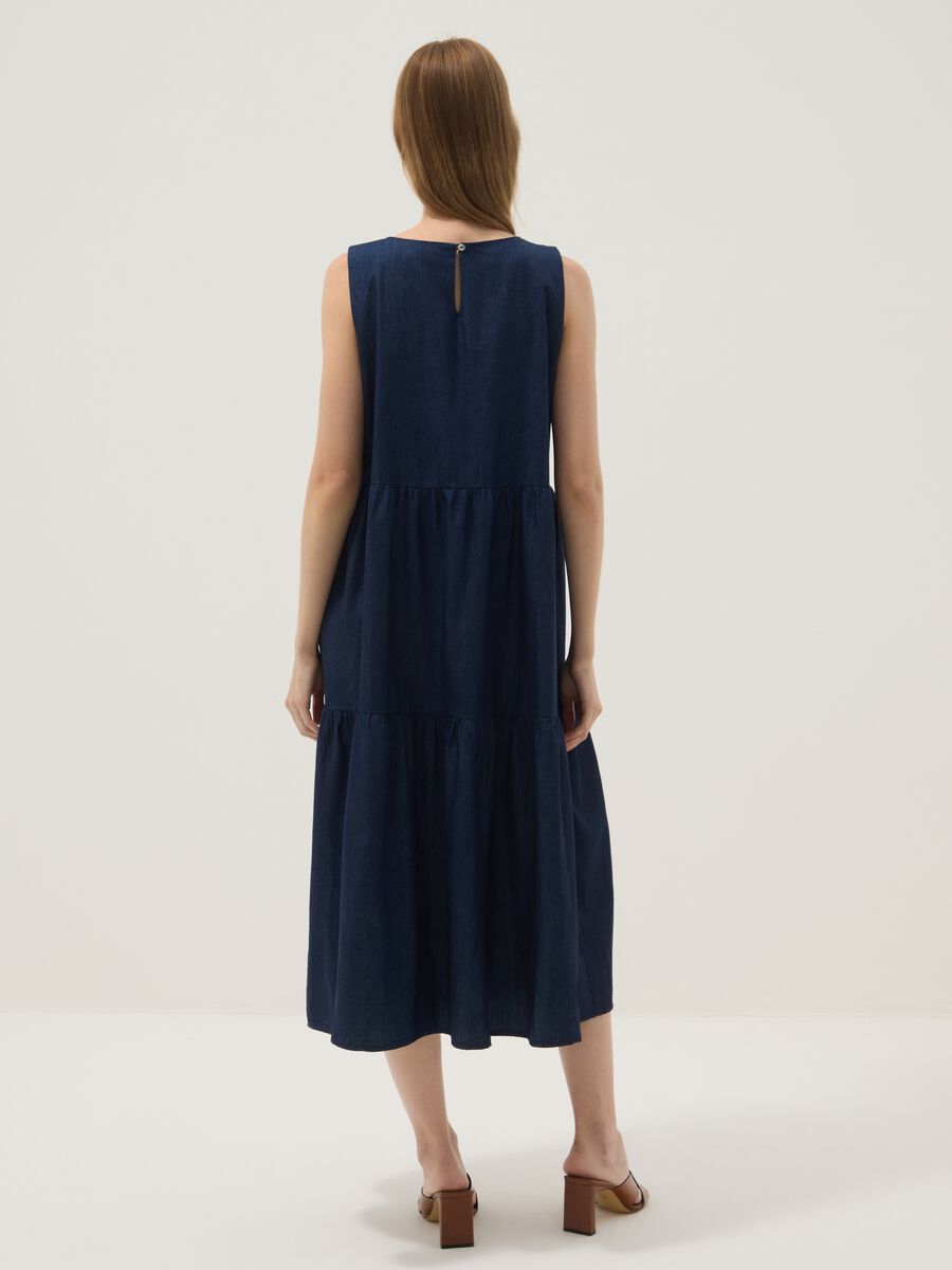 Abito midi blu in puro cotone_3