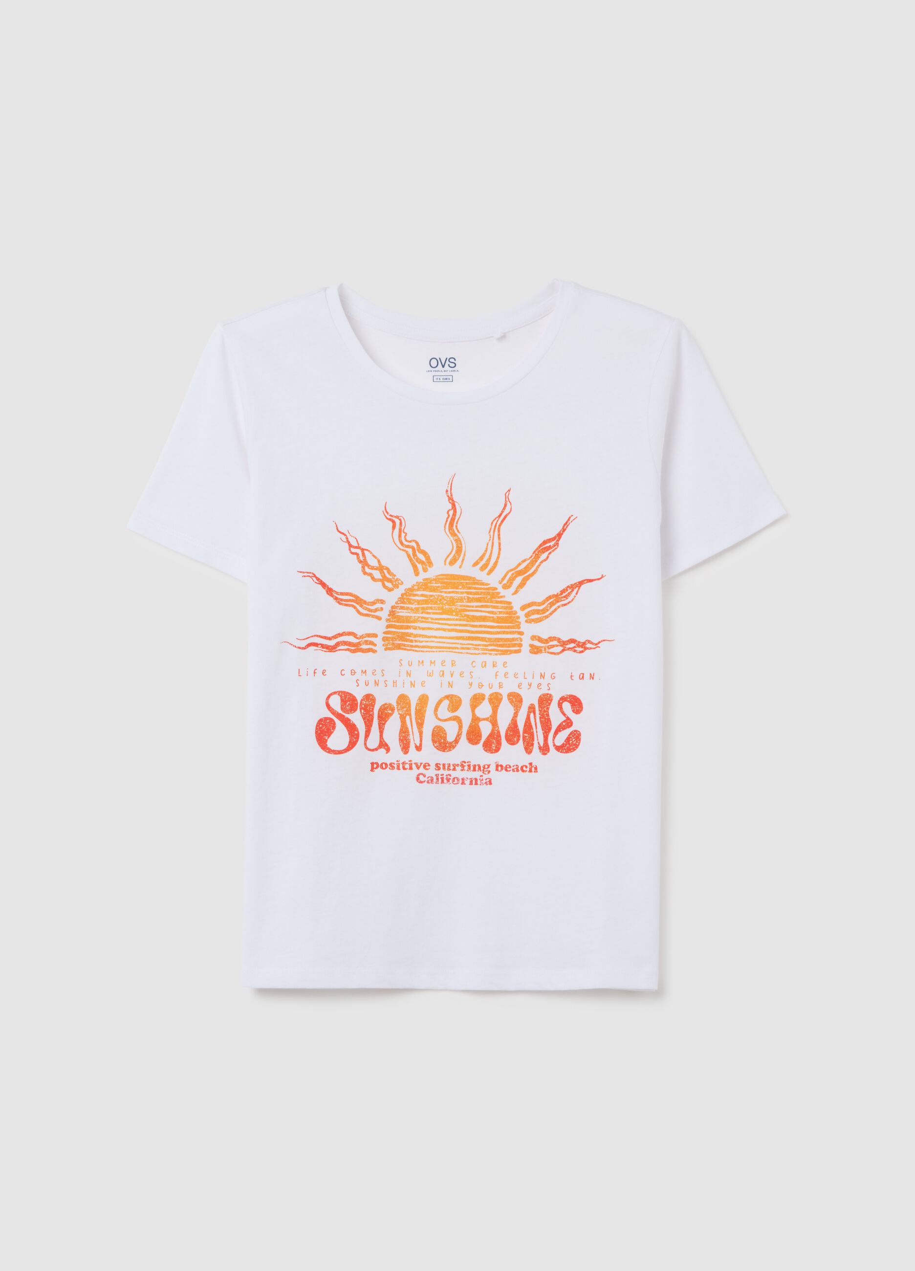 Women's white pure cotton T-shirt regular fit with print