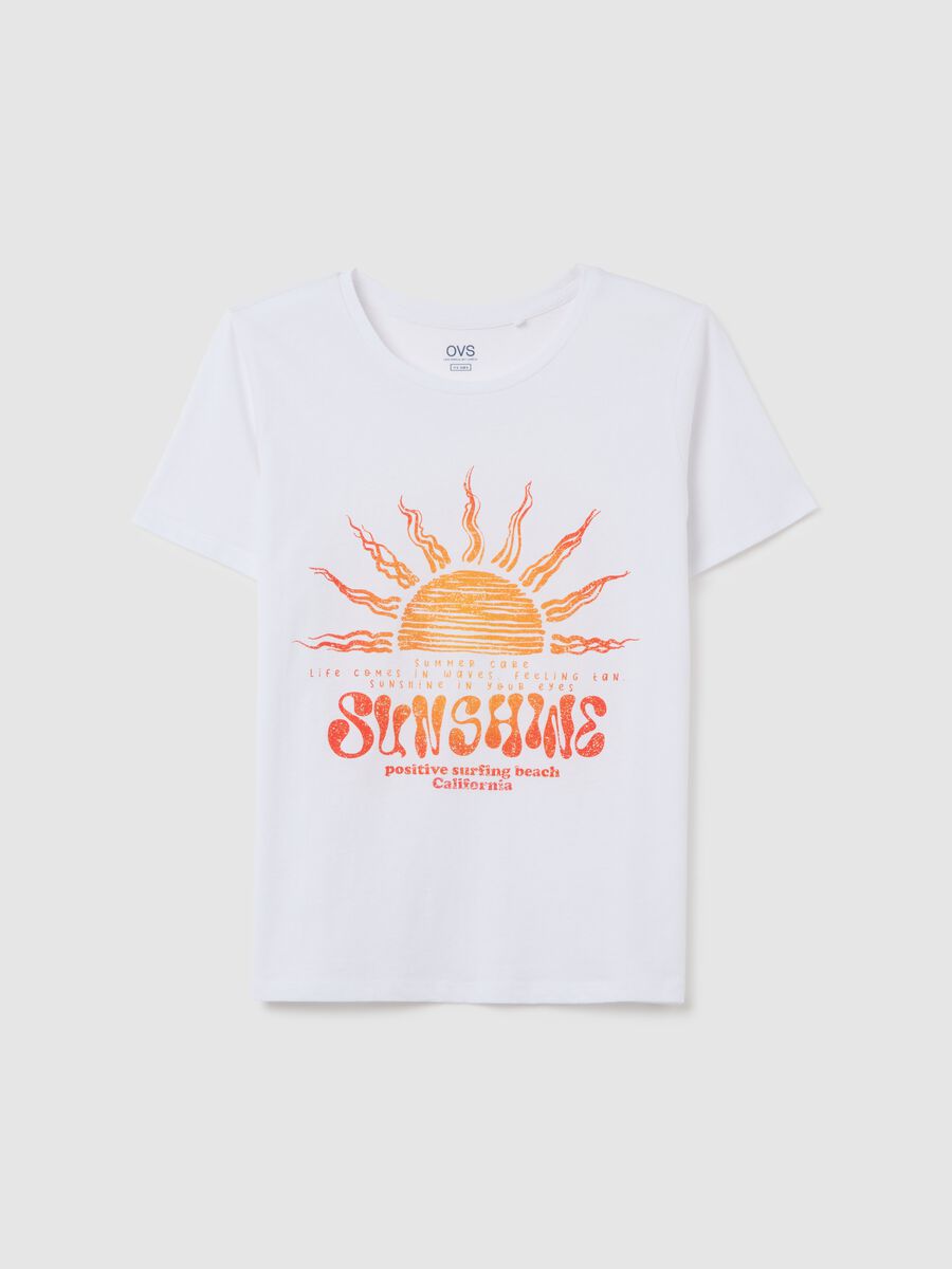 Women's white pure cotton T-shirt regular fit with print_0