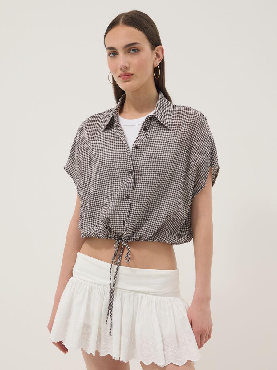 Multicoloured gingham cropped stretch-cotton shirt_1