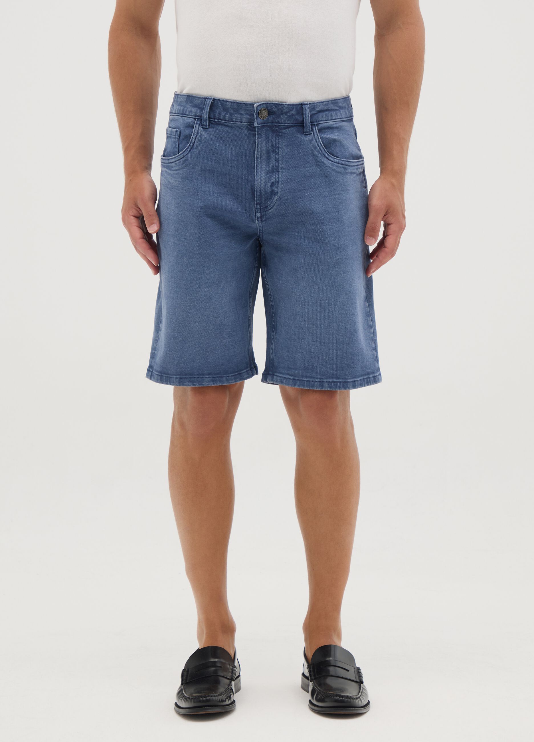Men's Stretch Denim Beige Bermuda Shorts