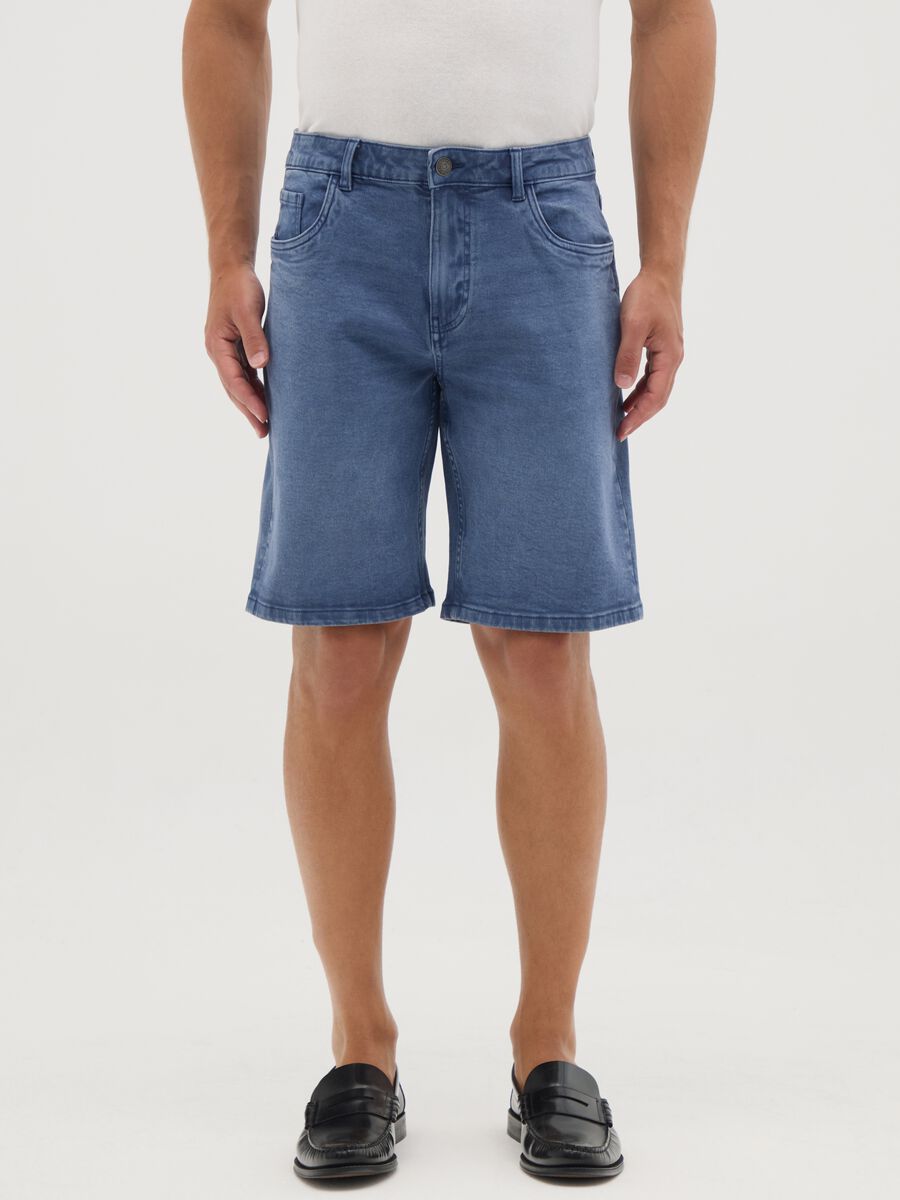Men's Stretch Denim Beige Bermuda Shorts_1