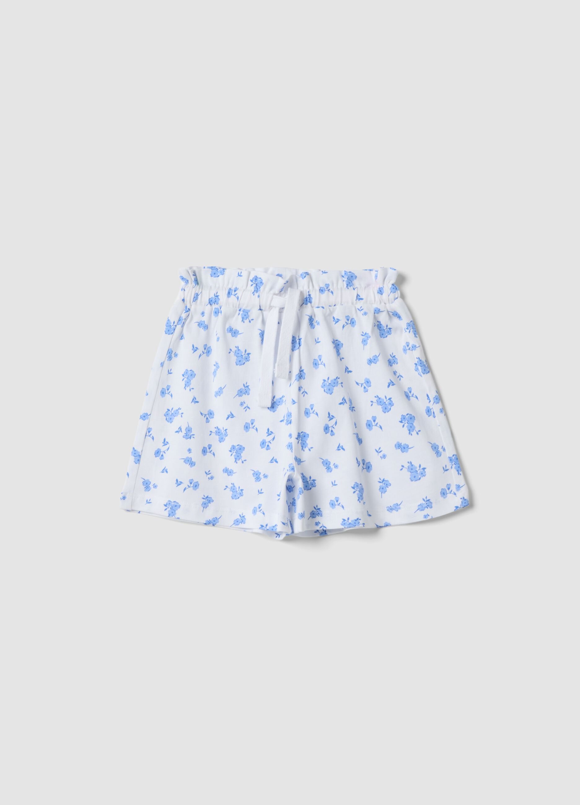 Girls&rsquo; pure cotton white shorts with floral print