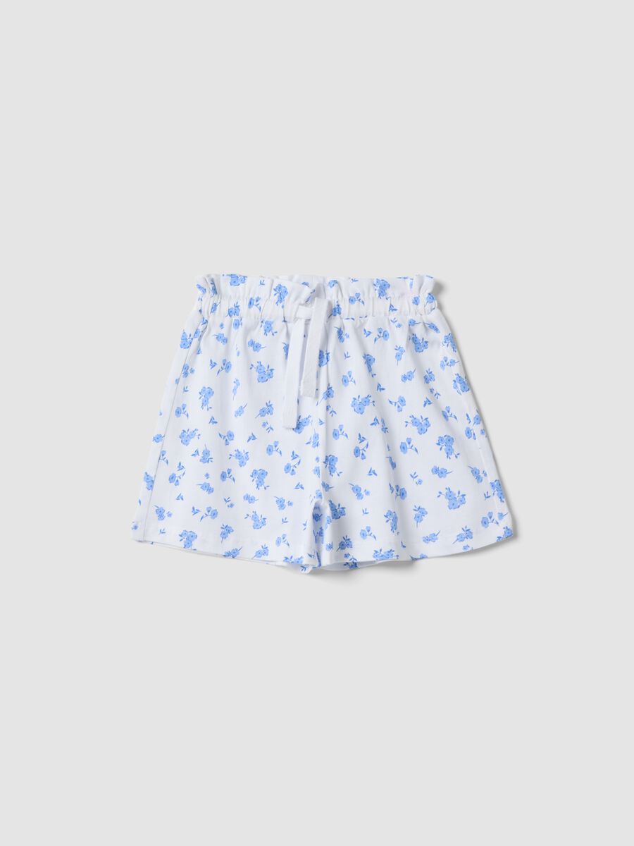 Girls&rsquo; pure cotton white shorts with floral print_0