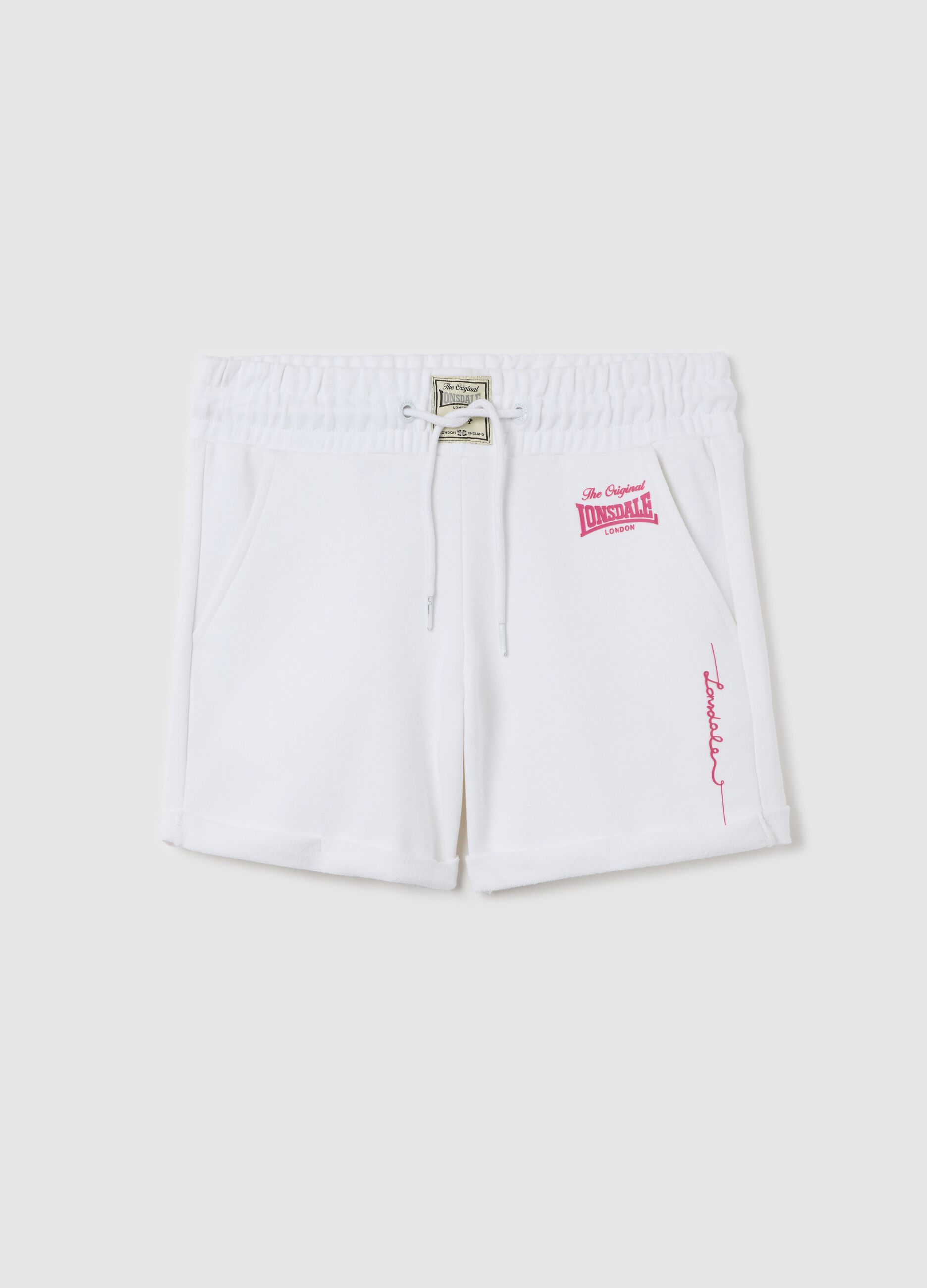 White shorts in fleece with print