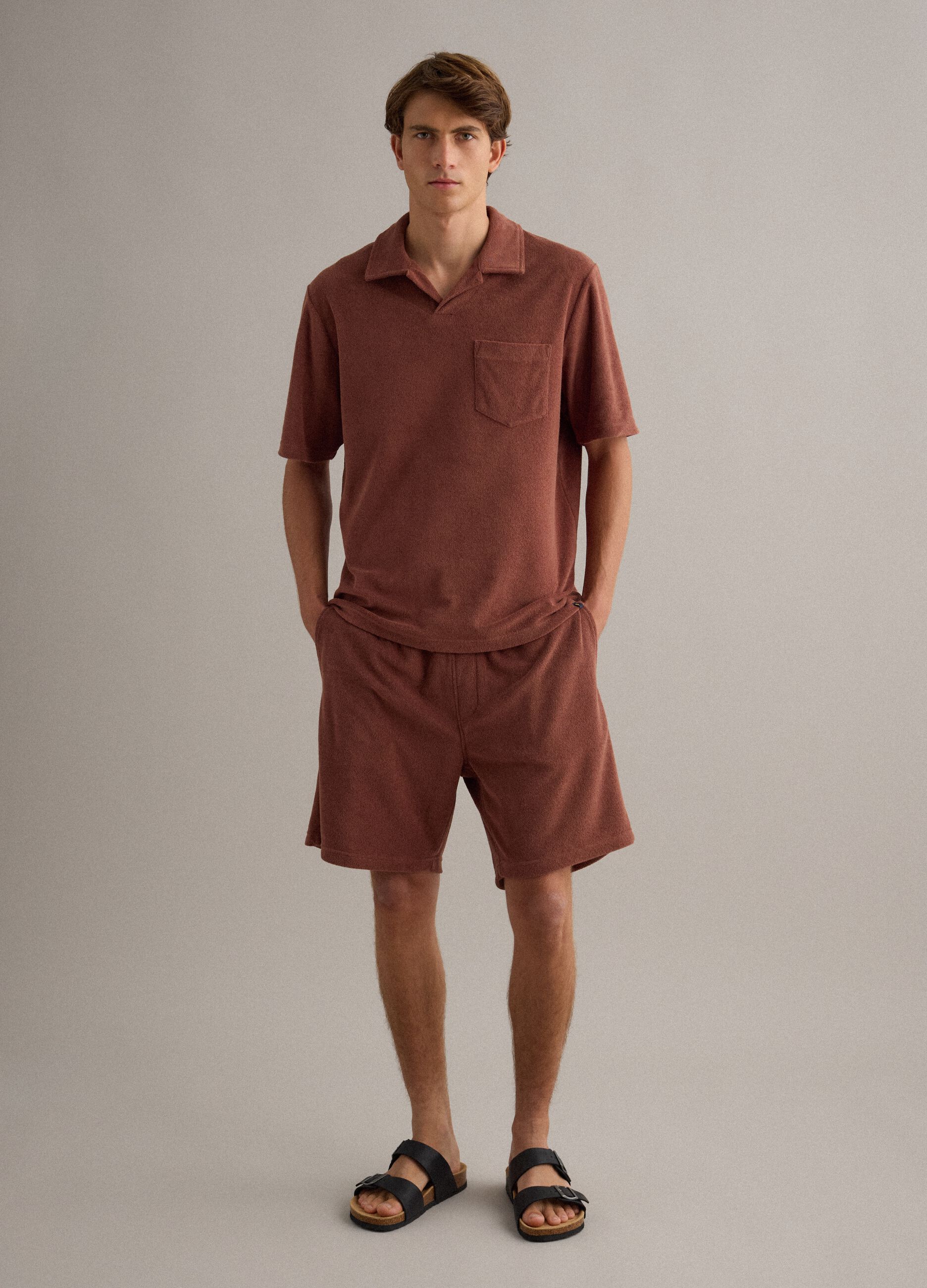 Brown short-sleeve cotton-blend polo shirt