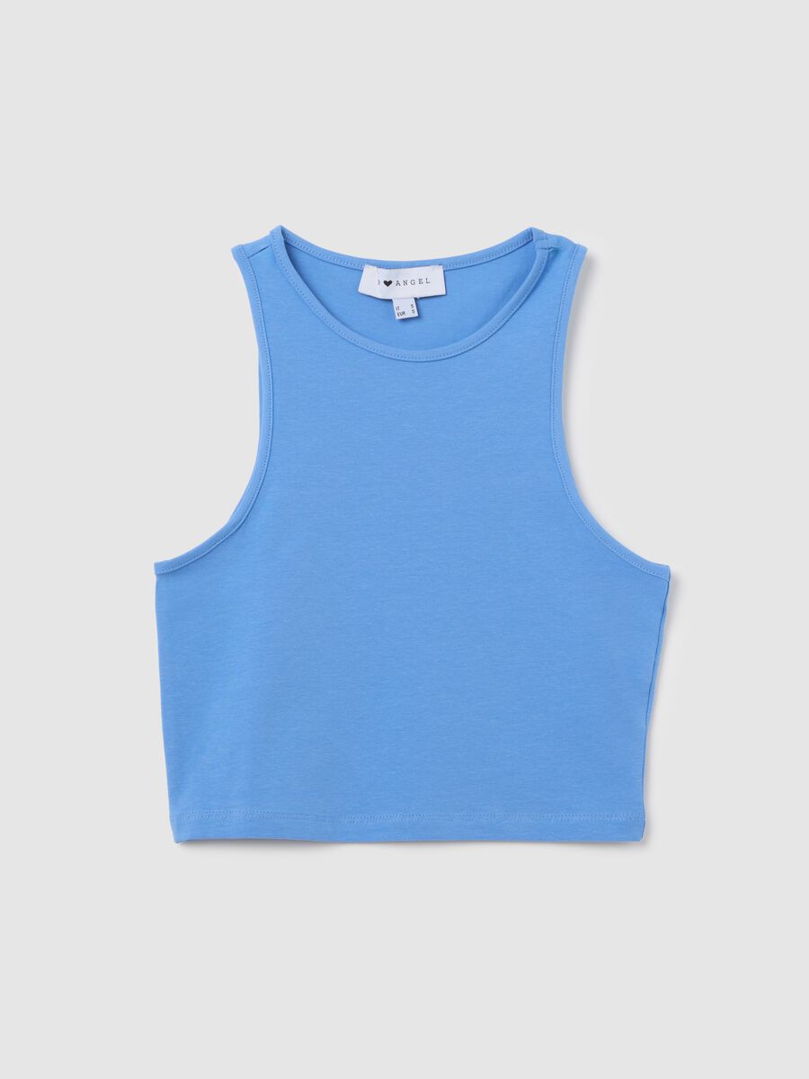 Women’s light blue fitted short top in stretch cotton_4