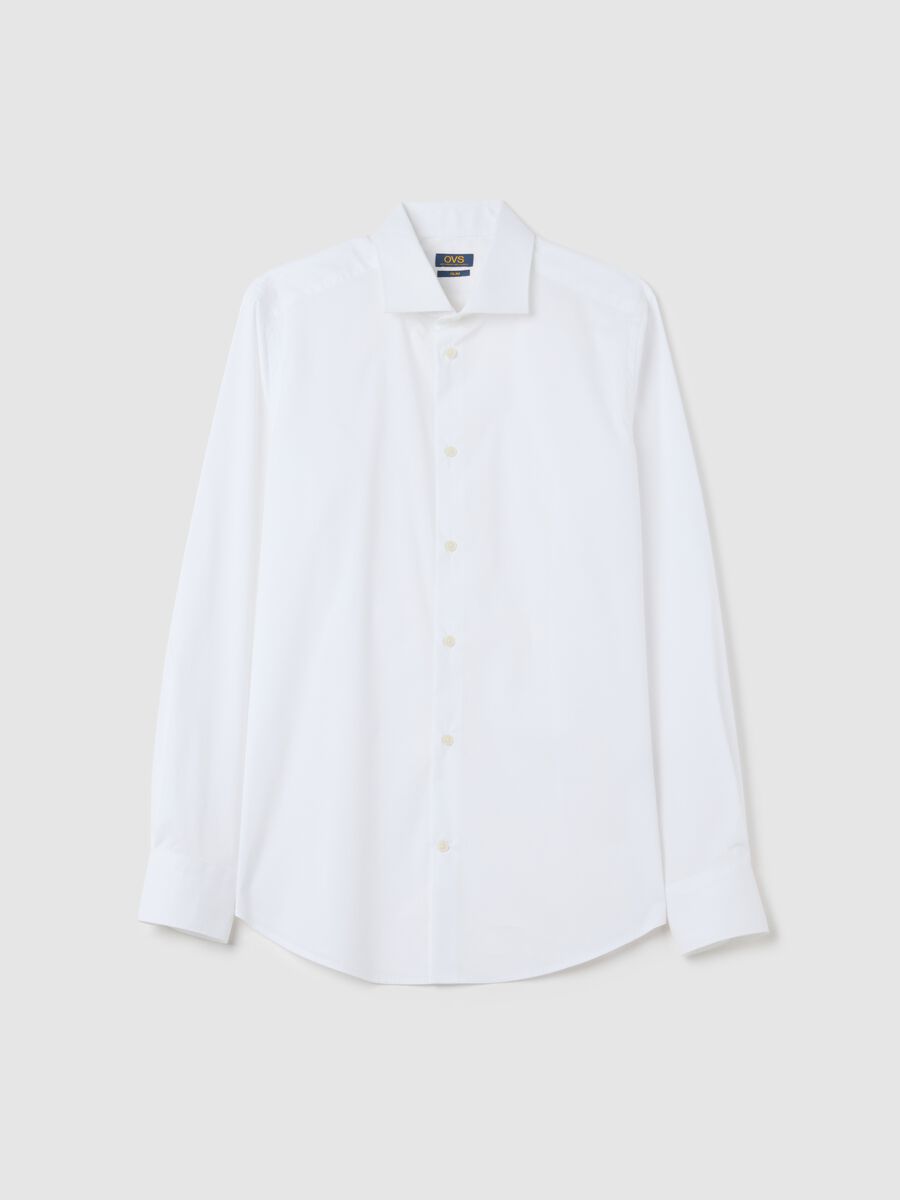 White slim fit cotton blend shirt_0
