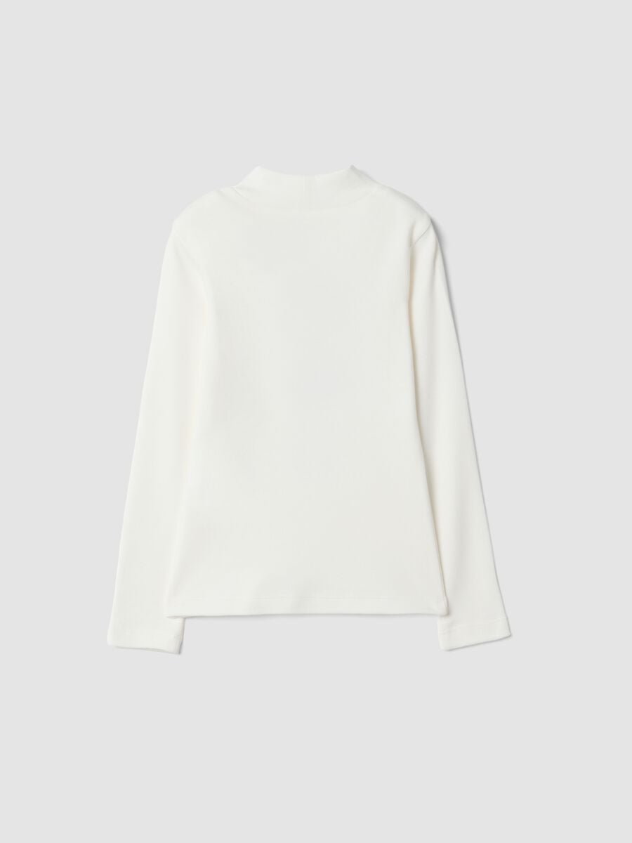 T-shirt bianca con collo rialzato in puro cotone organico con stampa_1