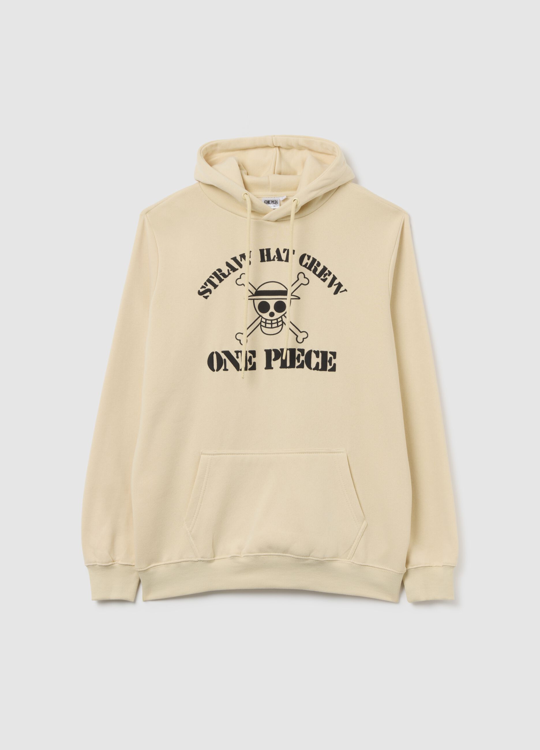 Beige mixed cotton hoodie with One Piece print