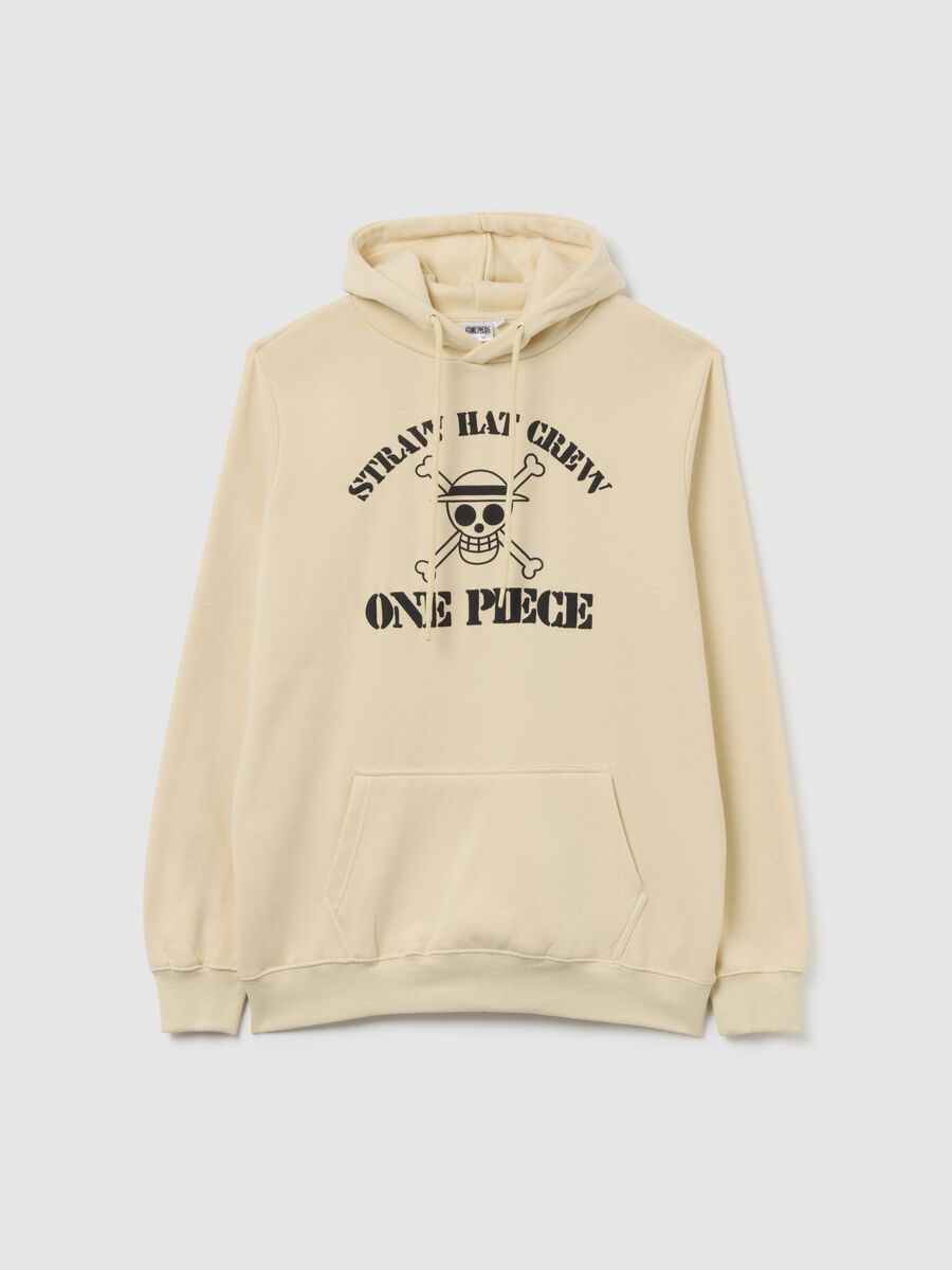 Beige mixed cotton hoodie with One Piece print_0