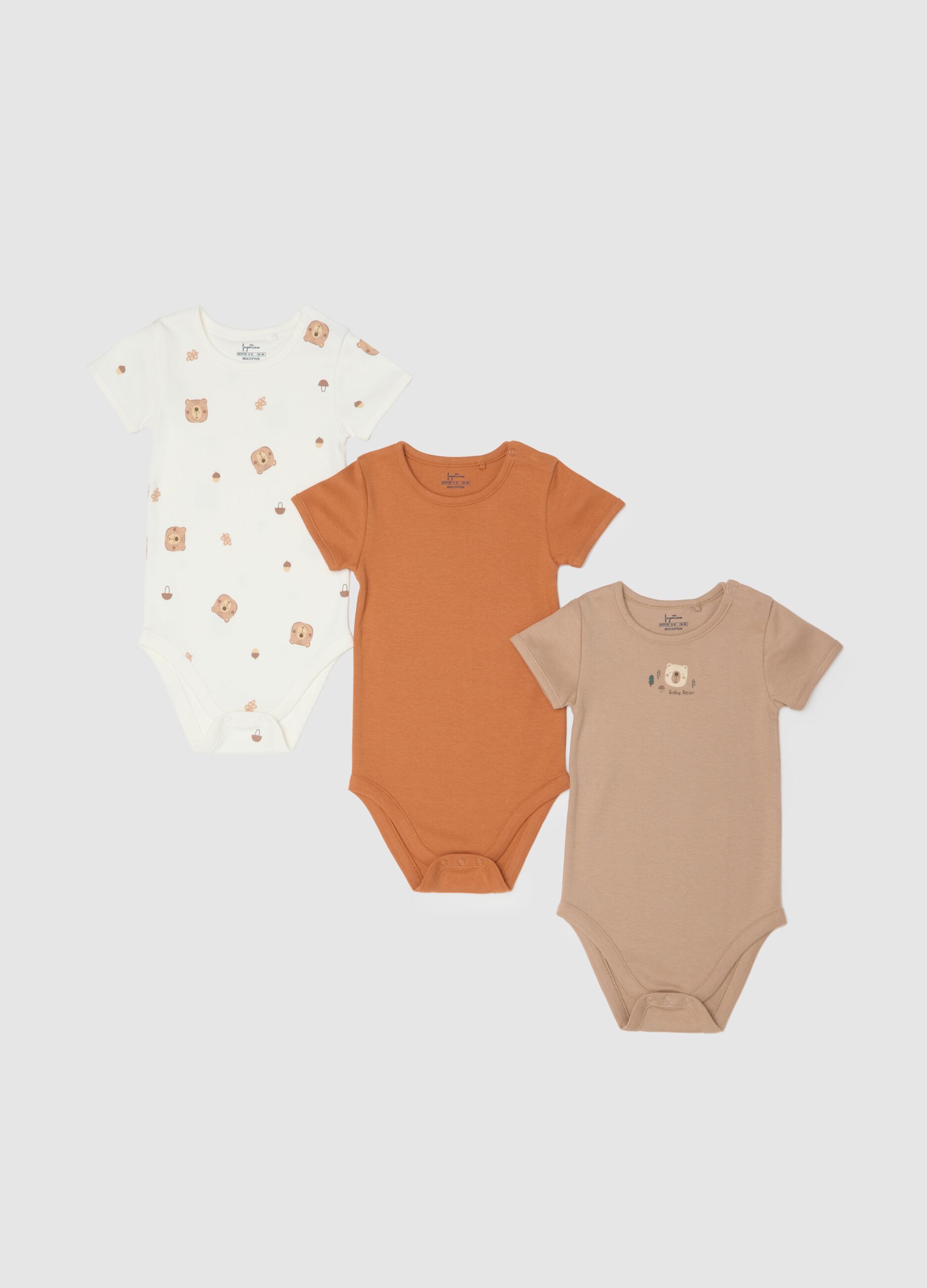 Multicolour pure cotton baby bodysuit tripack