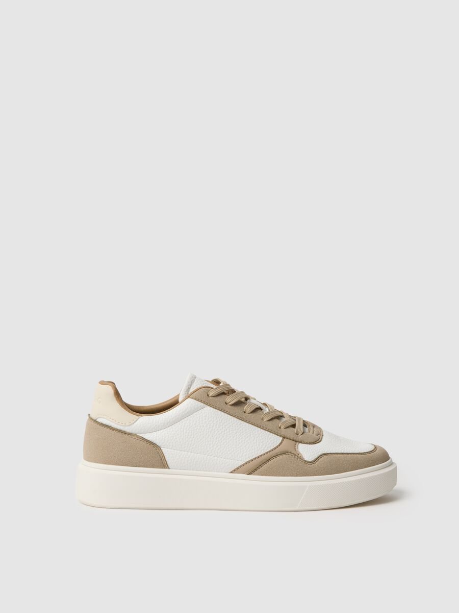Beige and White Bicolor Sneakers_0