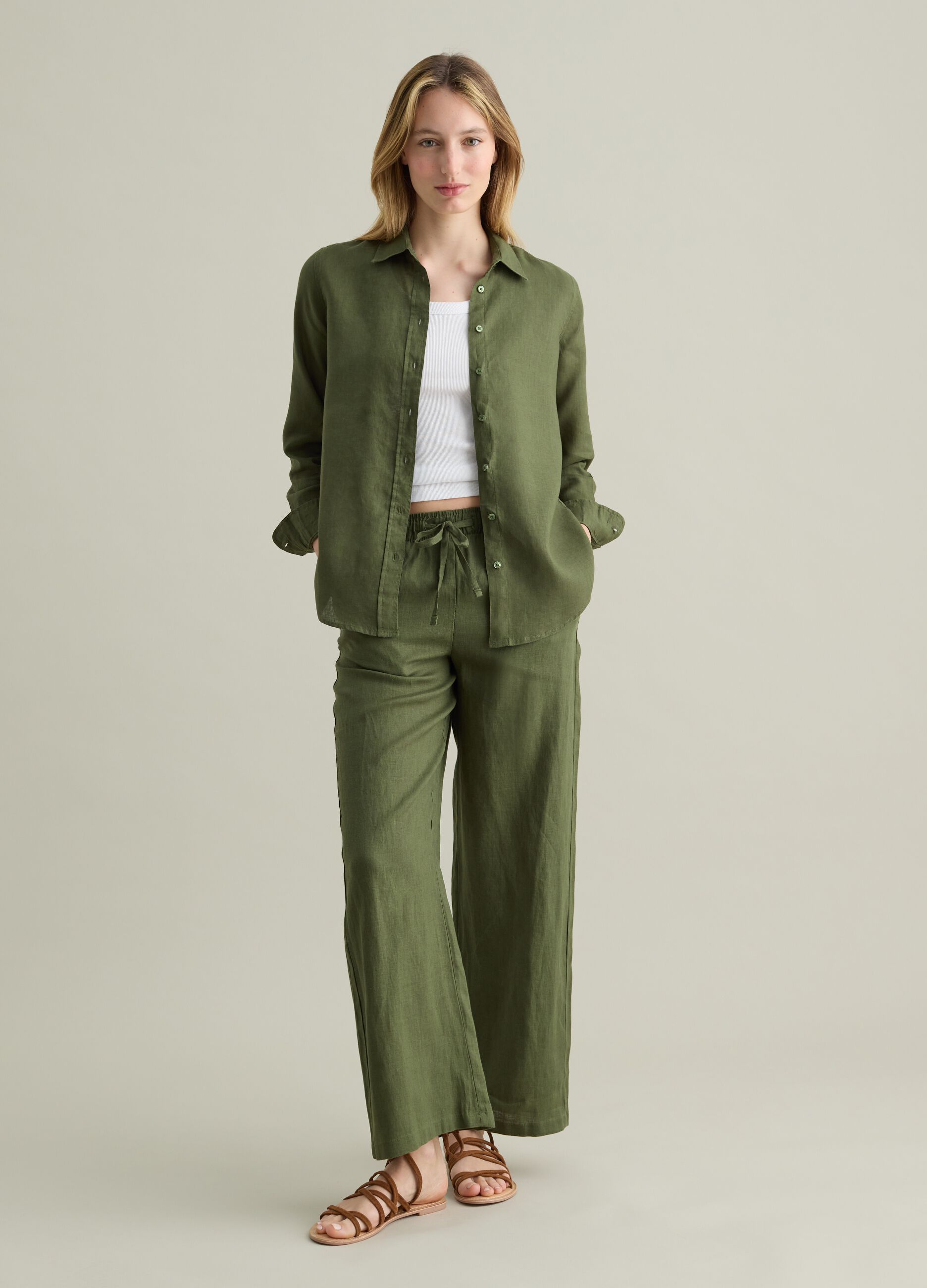 Green regular-fit shirt in linen