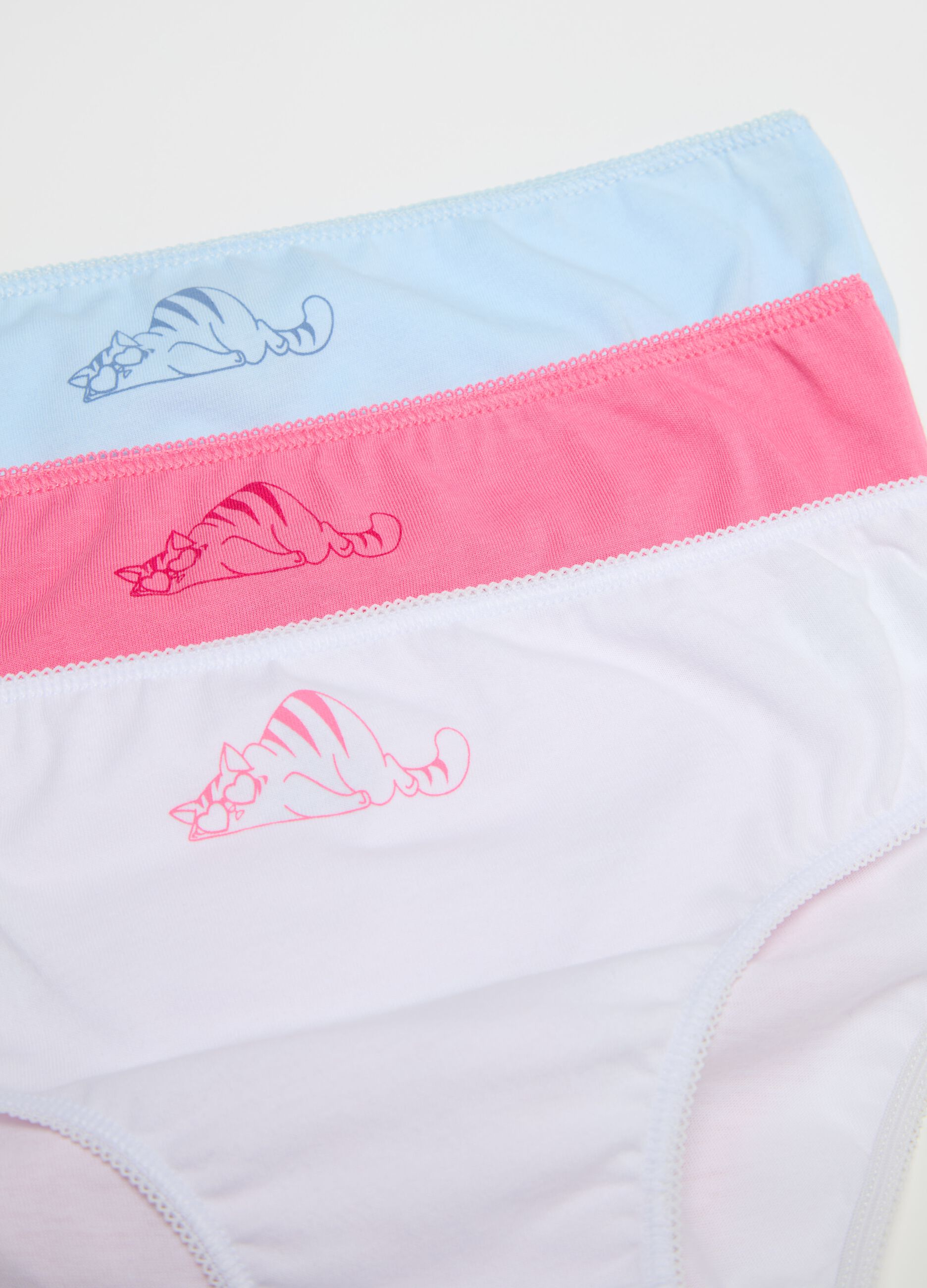 Set cinque slip in cotone con stampa gatto addormentato 