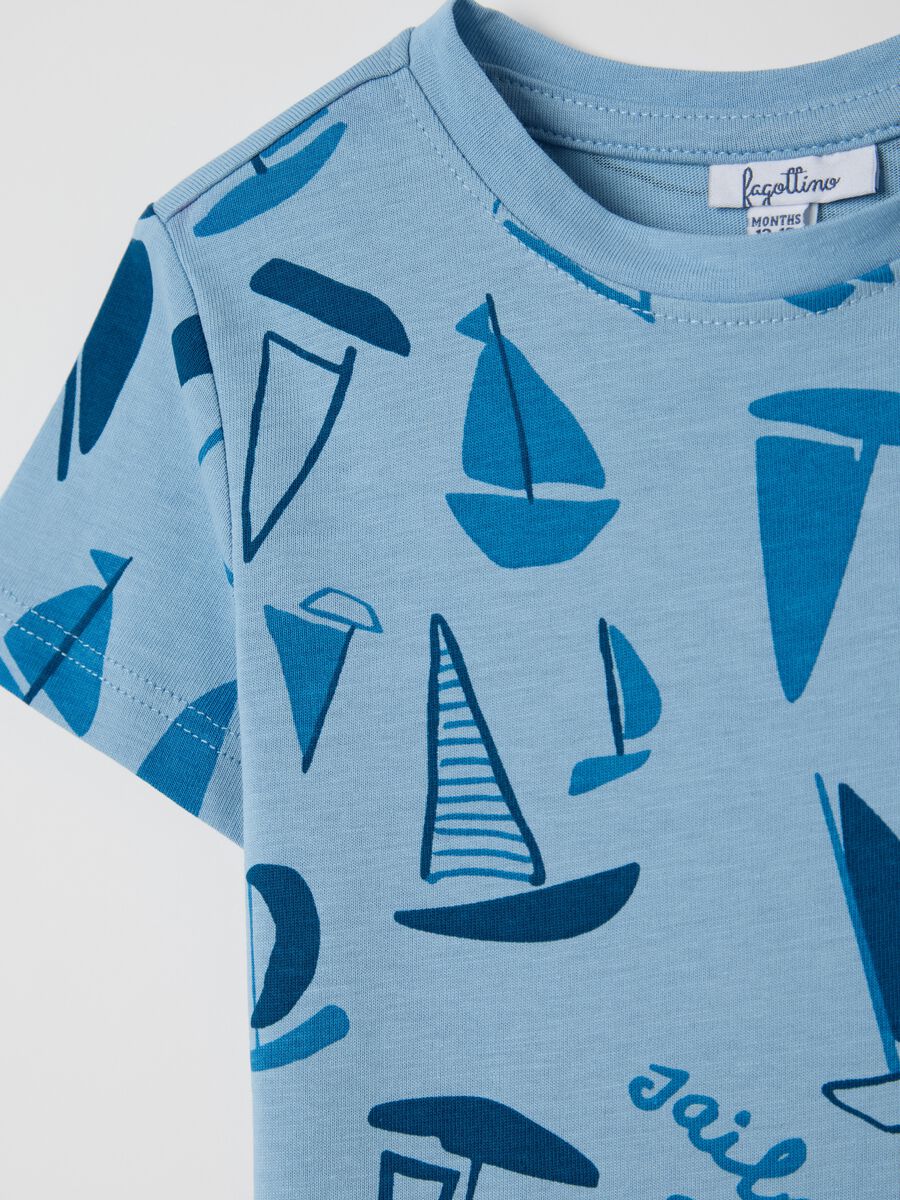 Light blue cotton T-shirt with sailing boats print_3