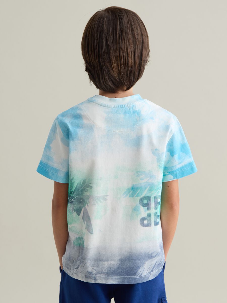 Light blue and blue dip-dye T-shirt with logo and palms print_2