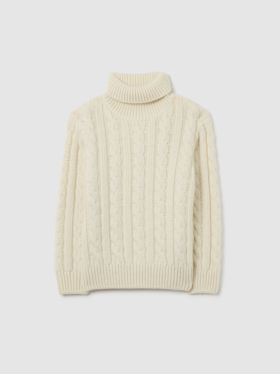 White High Neck Regular Fit Knitted Pullover for Kids_3