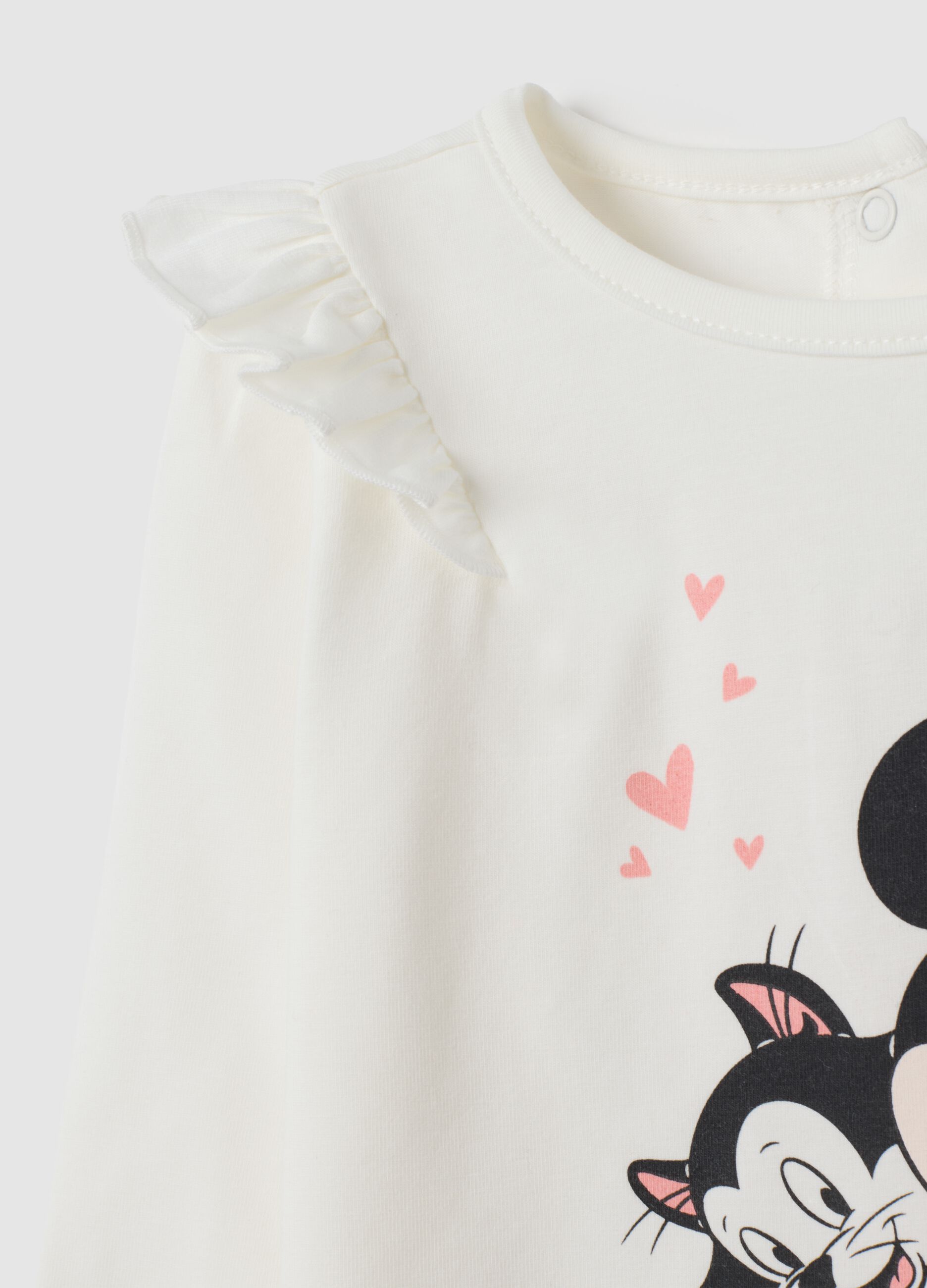 Maglietta da bambina in cotone bianca regular fit con volant