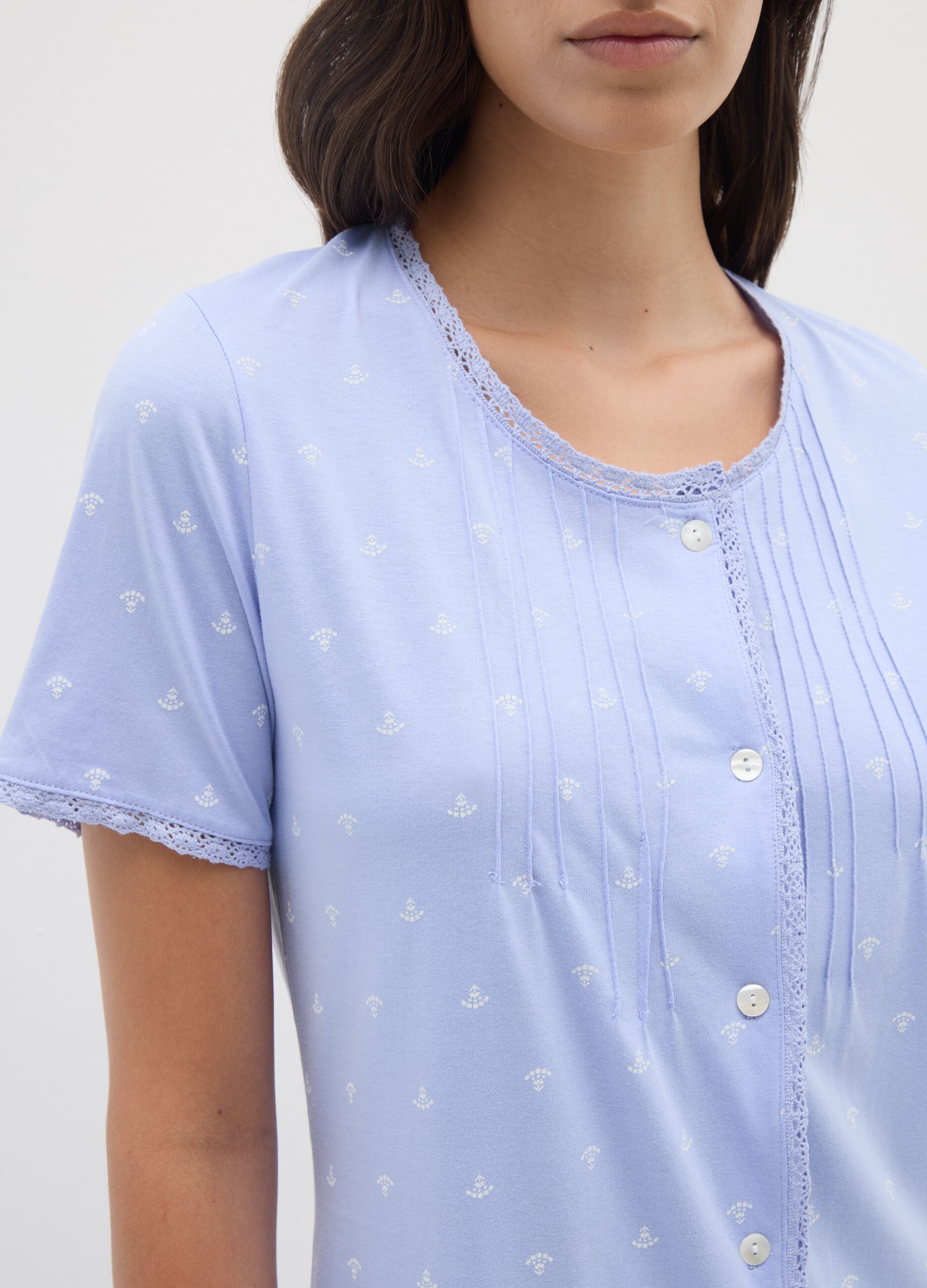 Camicia da notte in puro cotone azzurro con micro fantasia 
