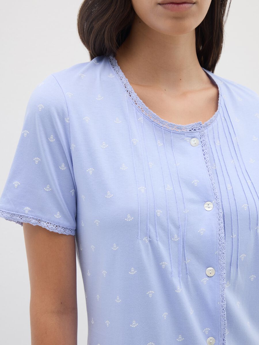 Camicia da notte in puro cotone azzurro con micro fantasia _4