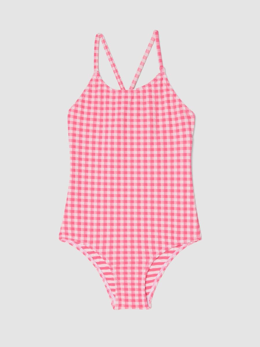 Pink gingham stretch swimsuit_0