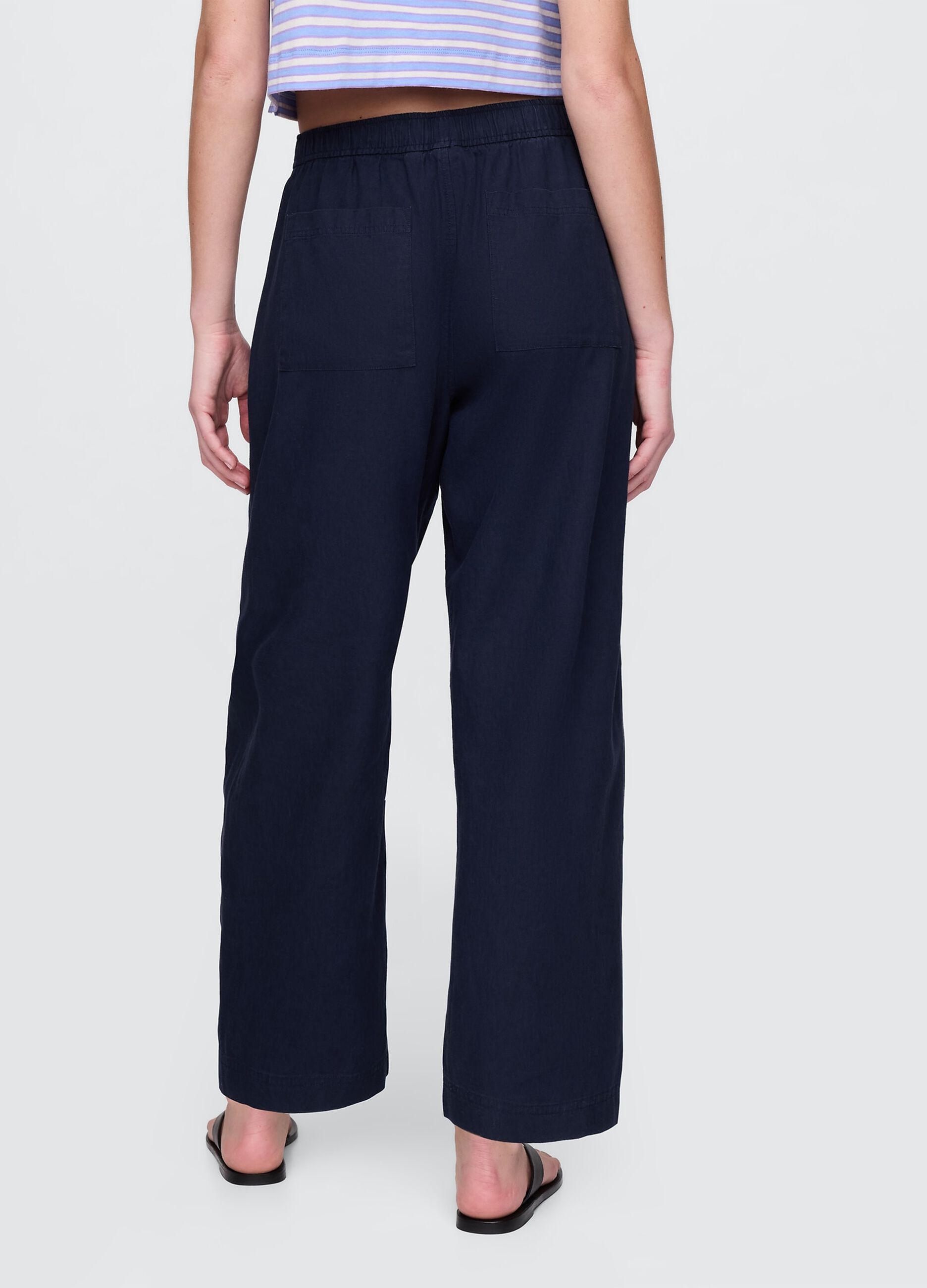 Blue wide trousers in linen and viscose