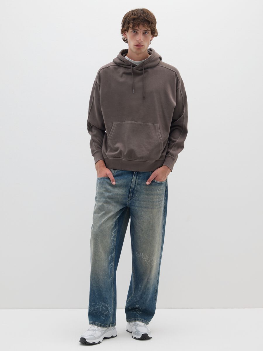 Felpa in misto cotone marrone oversize_2