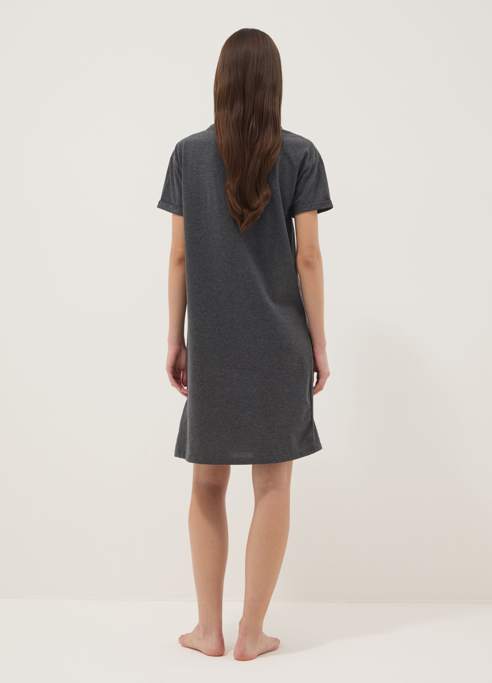 Camicia da notte grigia in puro cotone con stampa Stitch