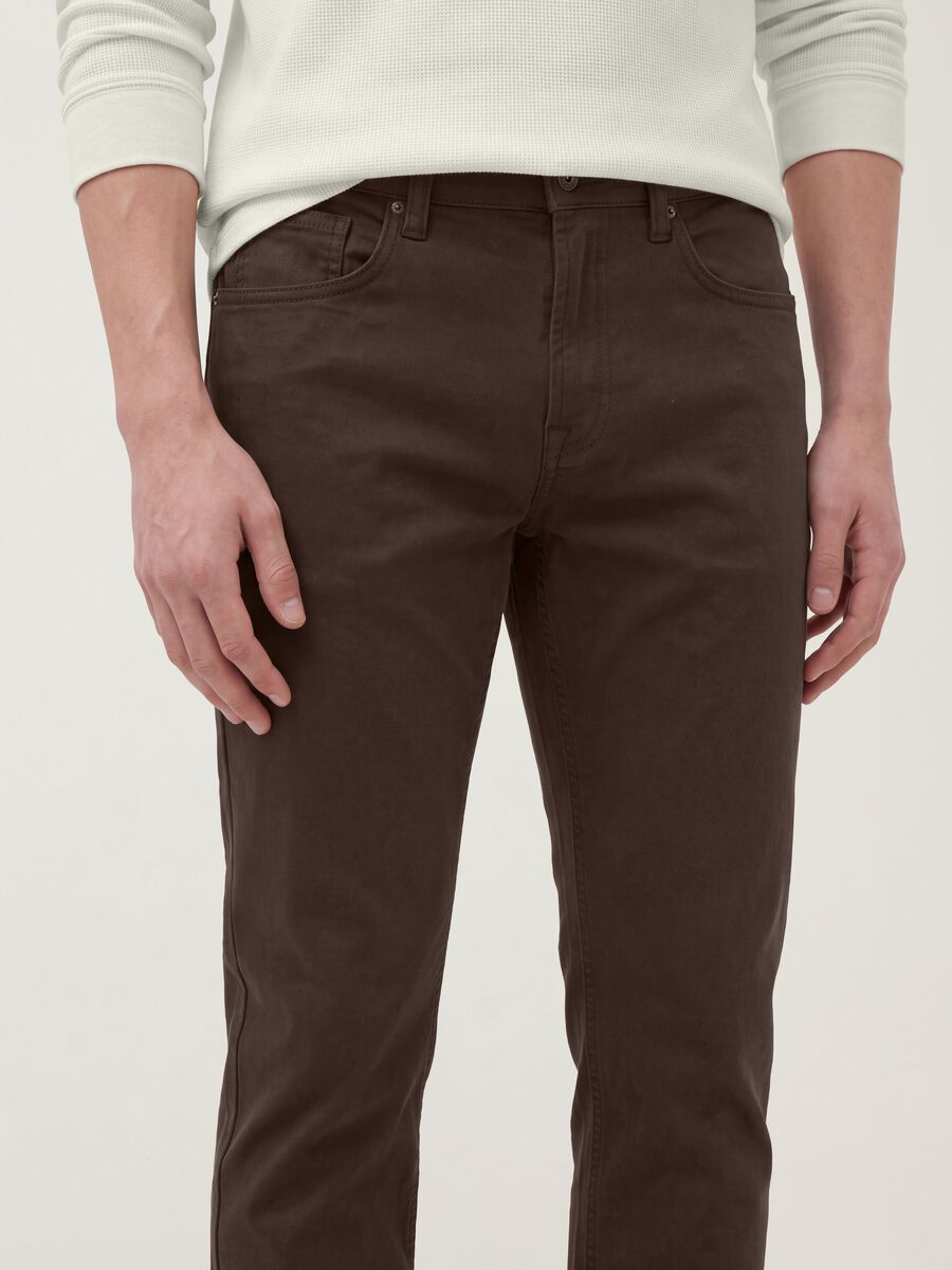 Jeans denim marroni in cotone elasticizzato slim fit_2