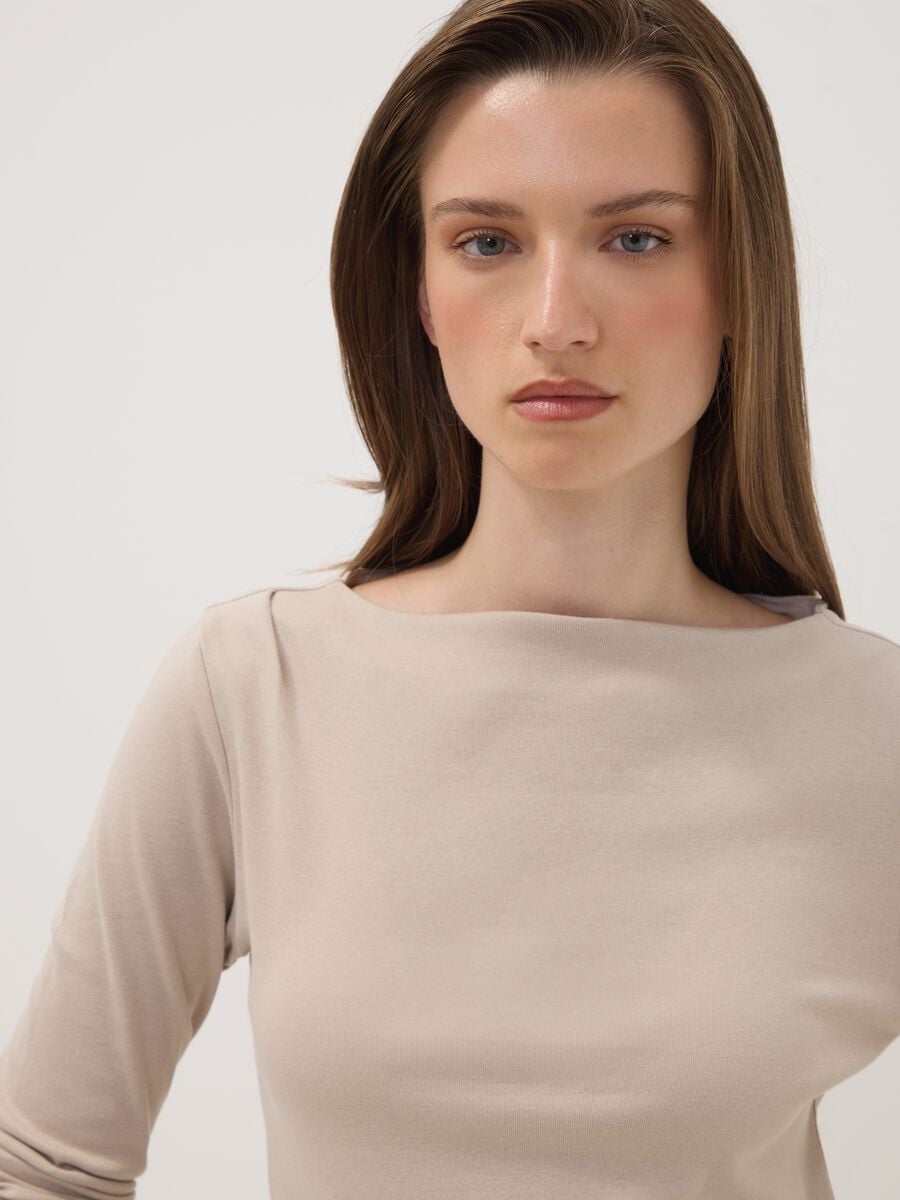 T-shirt beige in puro cotone con girocollo_0